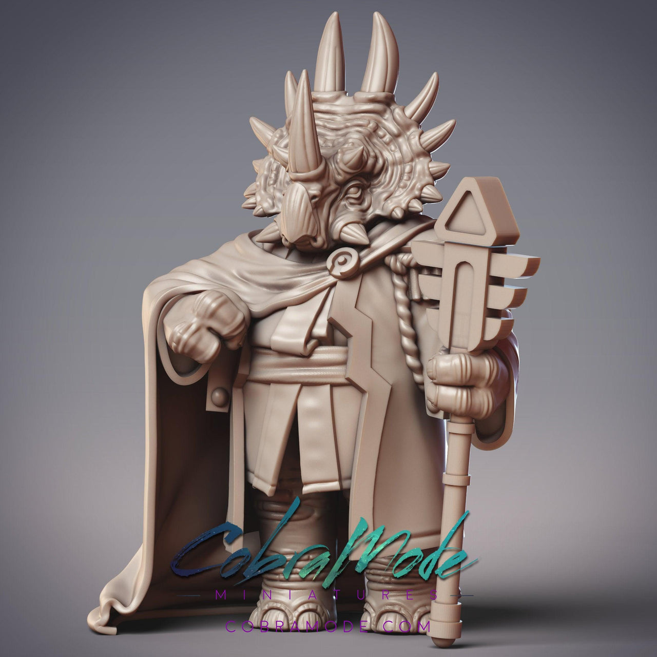 Dinovian Explorer Drakthor, Triceratops folk Adventurer - CobraMode | 28mm and 32mm | Wargaming | DnD | Tabletop Roleplaying