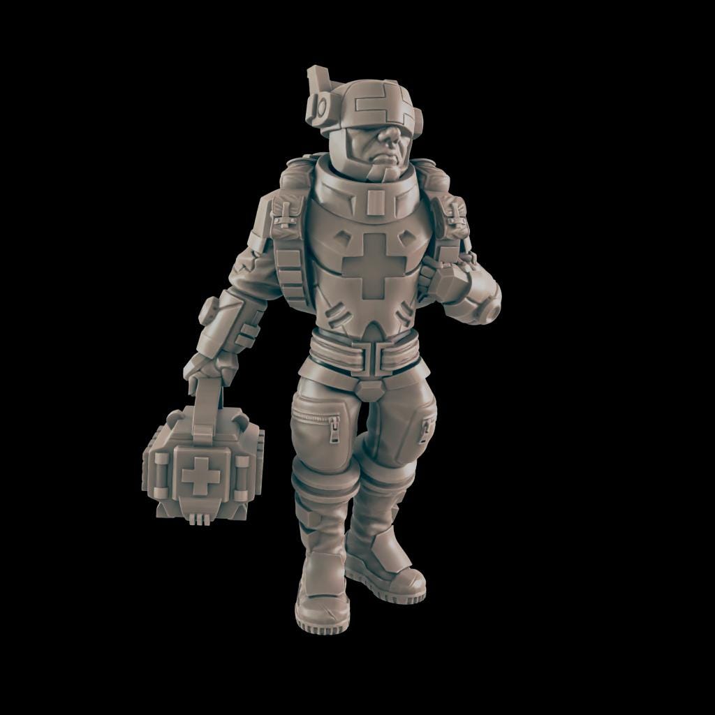 Medic. Cyberpunk First Responder - Ec3d | 28mm and 32mm | Wargaming | DnD | Tabletop Roleplaying