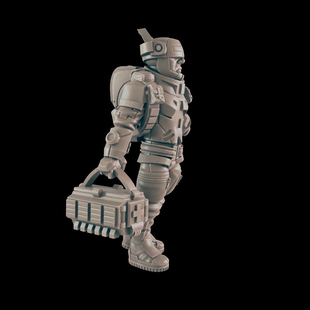Medic. Cyberpunk First Responder - Ec3d | 28mm and 32mm | Wargaming | DnD | Tabletop Roleplaying