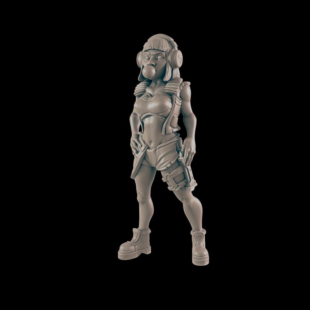 Bubble Gum Sally. Cybpunk Civilian - Ec3d | 28mm and 32mm | Wargaming | DnD | Tabletop Roleplaying