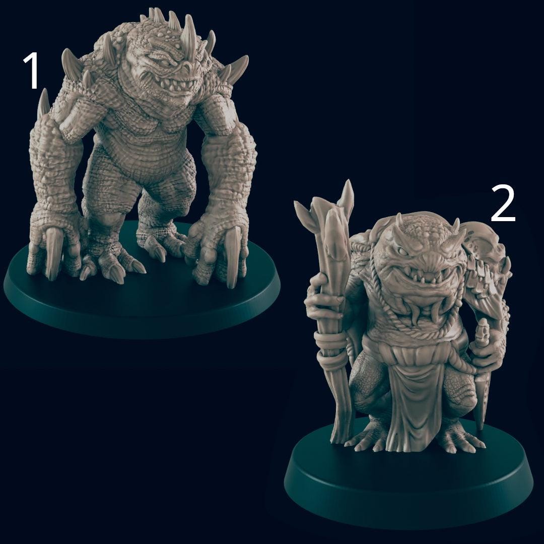 Blue and Green Slaad- Ec3d | 28mm and 32mm | Wargaming | DnD | Tabletop Roleplaying