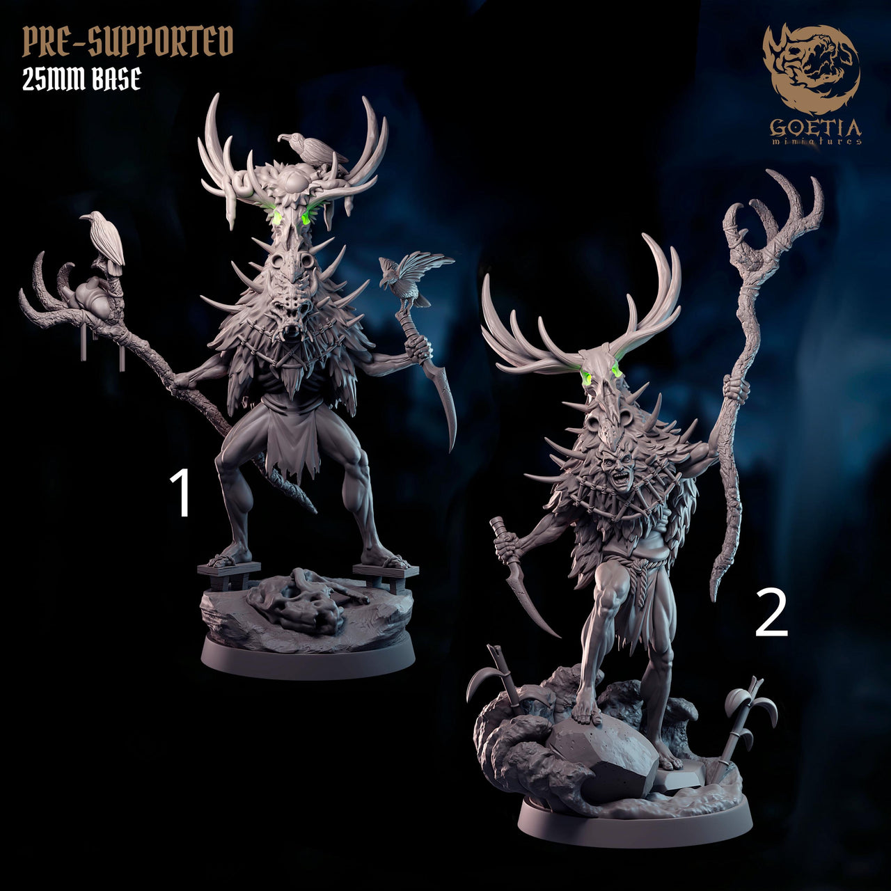 Matuzian Shaman, Dark Fantasy Druid- Goetia Miniatures | 28mm and 32mm | Wargaming | DnD | Tabletop Roleplaying