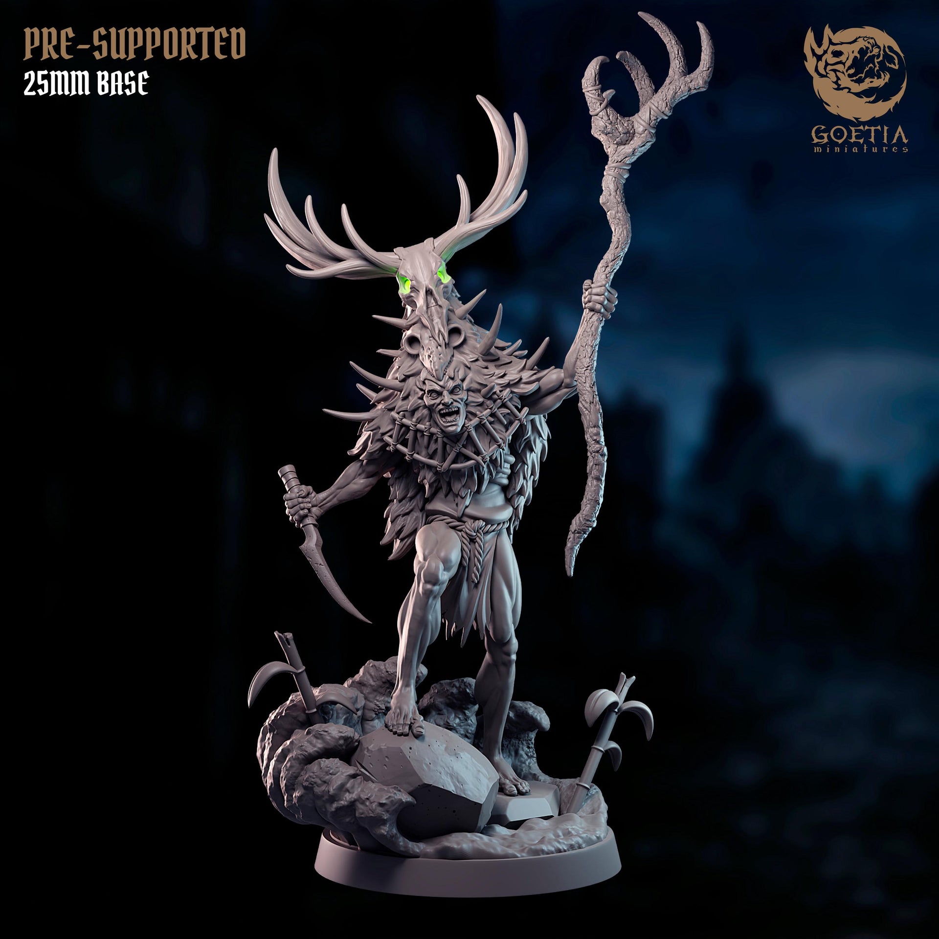 Matuzian Shaman, Dark Fantasy Druid- Goetia Miniatures | 28mm and 32mm | Wargaming | DnD | Tabletop Roleplaying