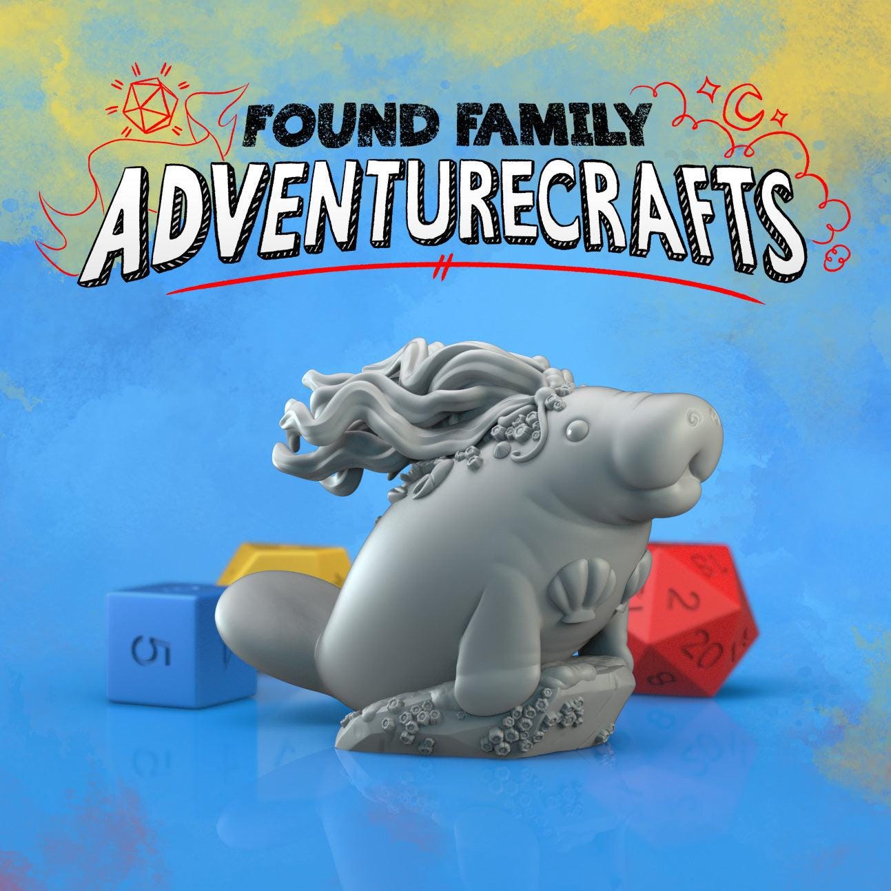 Mermanatee, Mermaid Manatee - Found Family Adventurecrafts | 28mm and 32mm | Wargaming | DnD | Tabletop Roleplaying