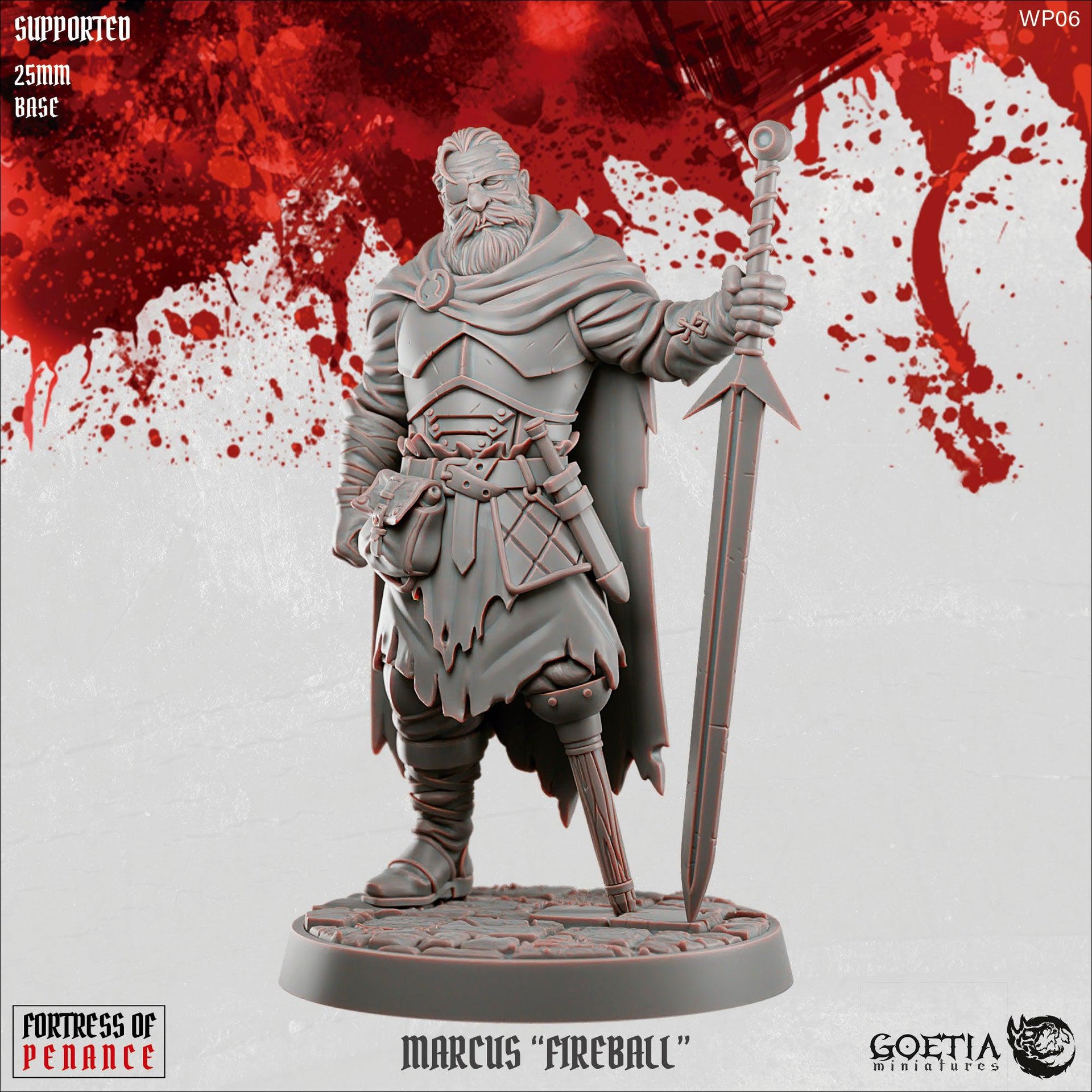 Marcus Fireball, Hardened Mercenary - Goetia Miniatures | 28mm and 32mm | Wargaming | DnD | Tabletop Roleplaying