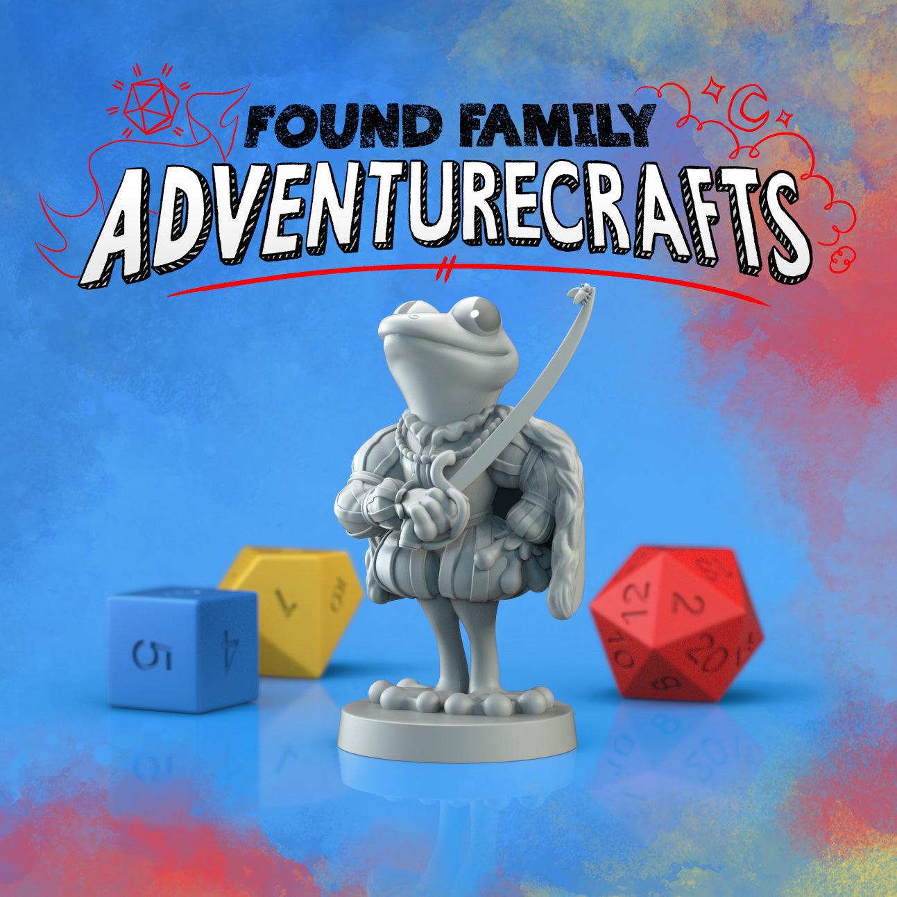 princely frog swordsman - Found Family Adventurecrafts | 28mm and 32mm | Wargaming | DnD | Tabletop Roleplaying