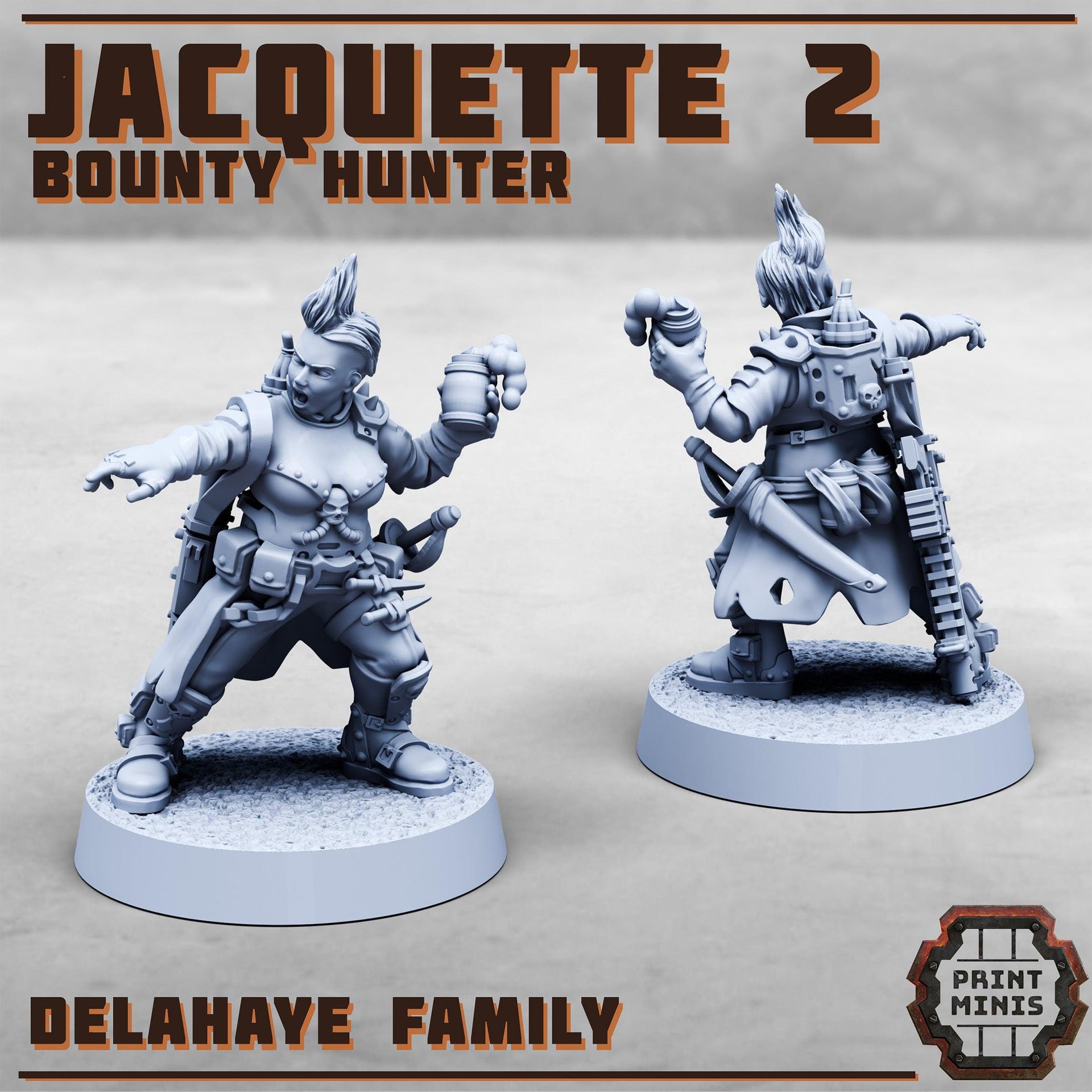 Jacquette 2.0, Bounty Hunter- Print Minis | 28mm and 32mm | Wargaming | DnD | Tabletop Roleplaying