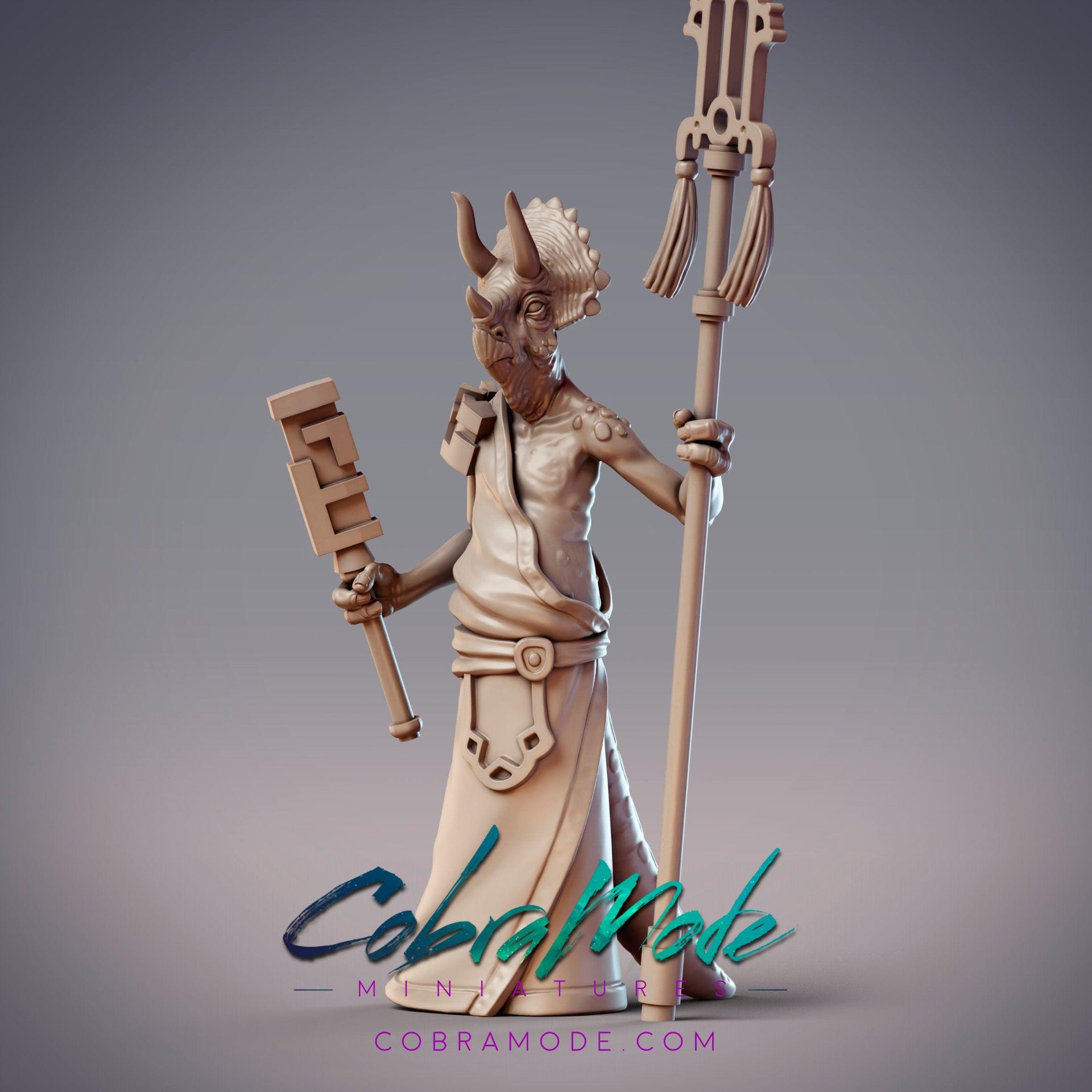 Dinovian Priest Solathar, Dinosaur Folk Monk- CobraMode | 28mm and 32mm | Wargaming | DnD | Tabletop Roleplaying