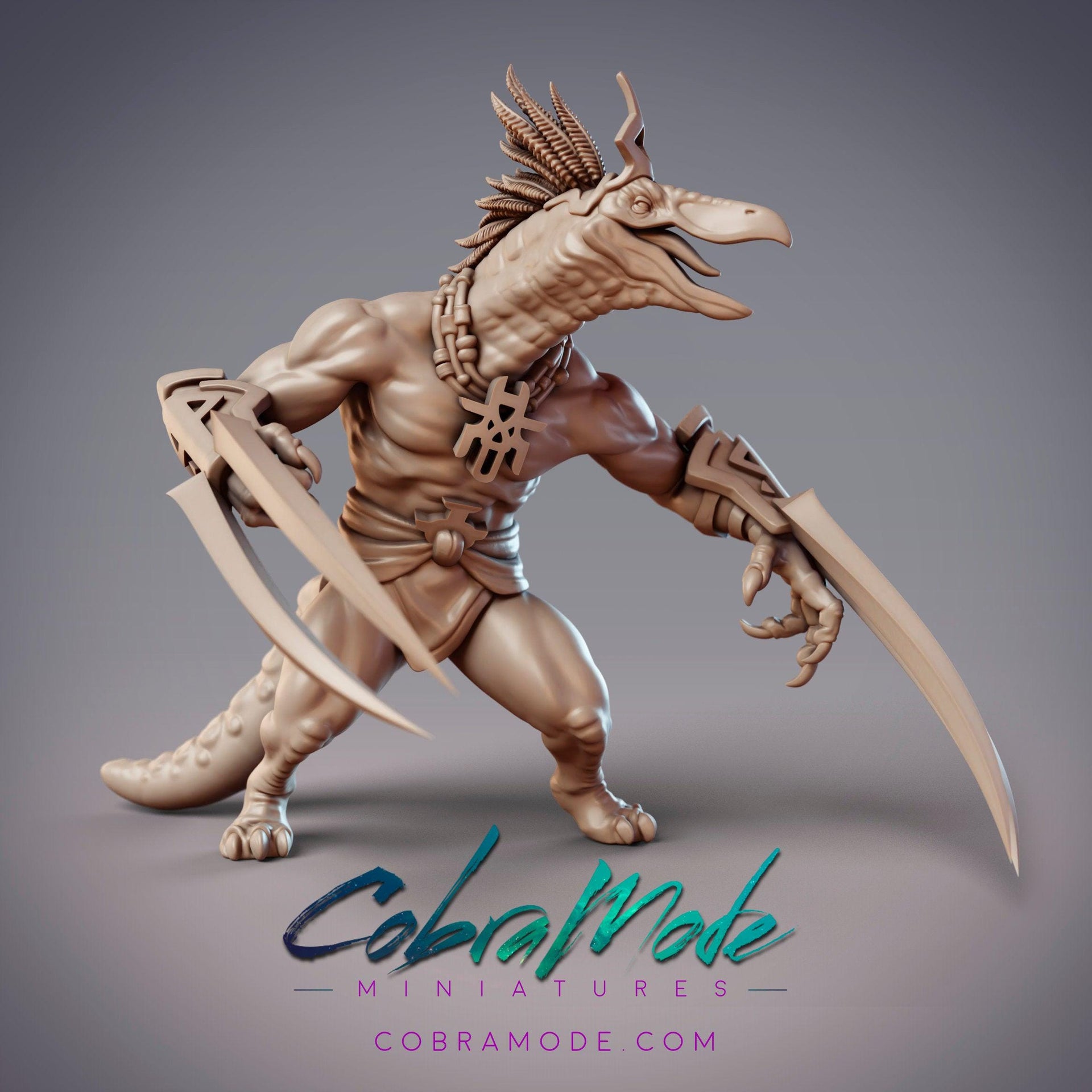 Dinovian Mercenary Ferelok, Dinosaur Folk Barbarian- CobraMode | 28mm and 32mm | Wargaming | DnD | Tabletop Roleplaying