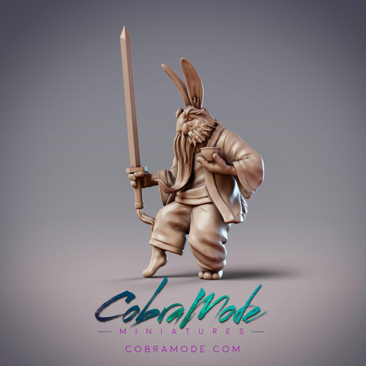 Guanghan Swordmaster Elegant Sword, Old Rabbit Master - CobraMode | 28mm and 32mm | Wargaming | DnD | Tabletop Roleplaying