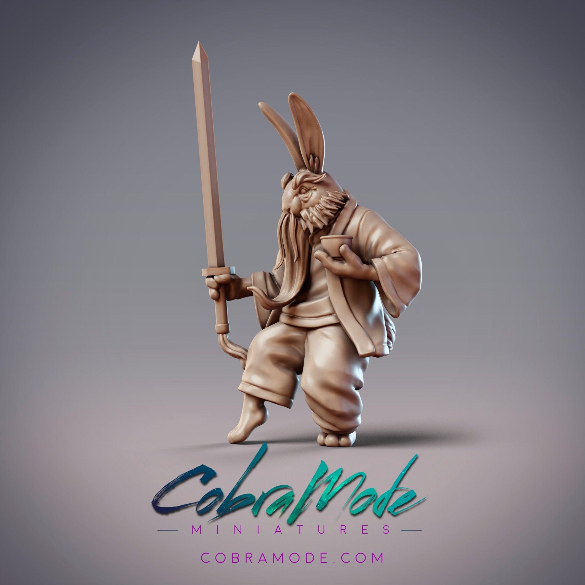 Guanghan Swordmaster Elegant Sword, Old Rabbit Master - CobraMode | 28mm and 32mm | Wargaming | DnD | Tabletop Roleplaying