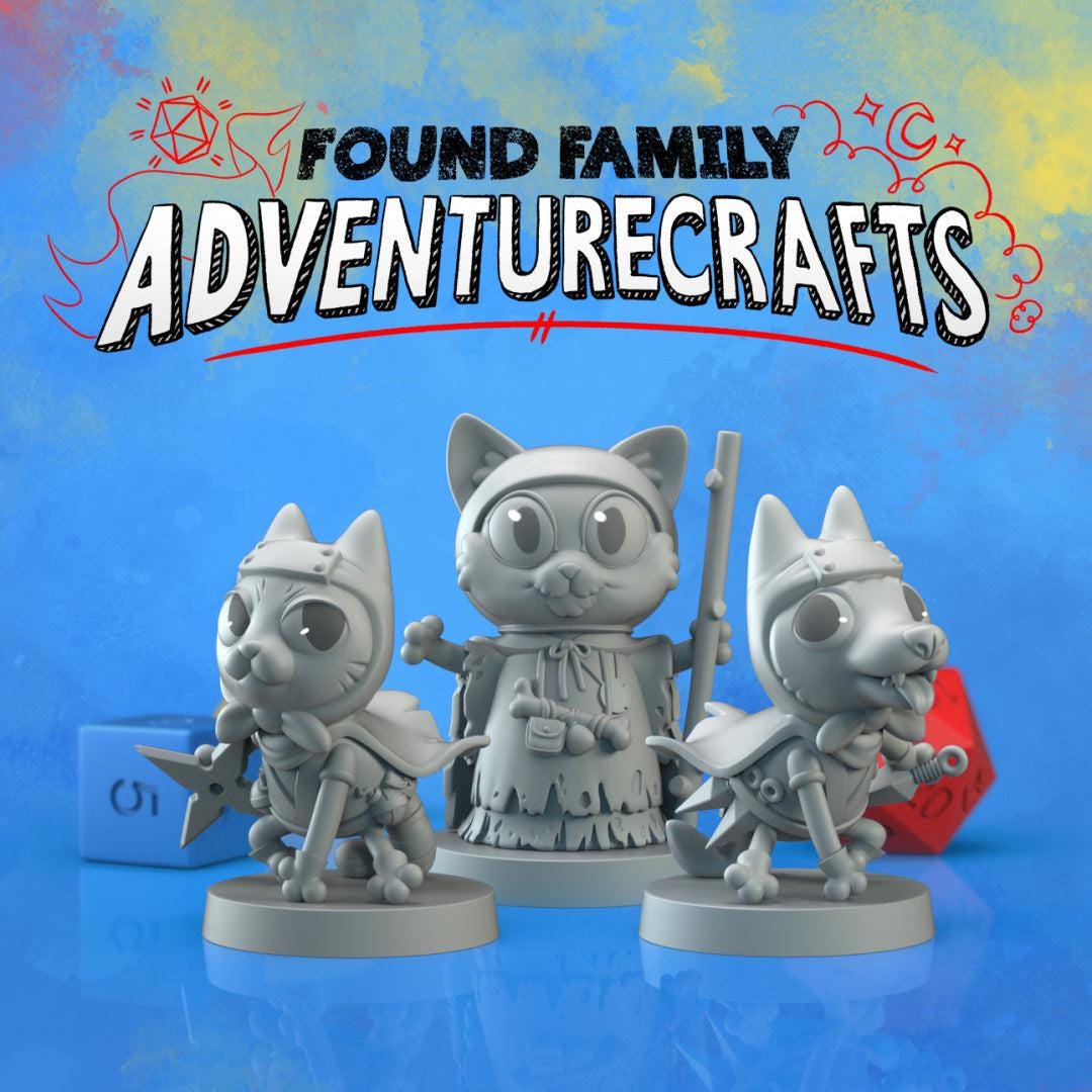 Cat Enchanter and Ninjas - Found Family Adventurecrafts | 28mm and 32mm | Wargaming | DnD | Tabletop Roleplaying