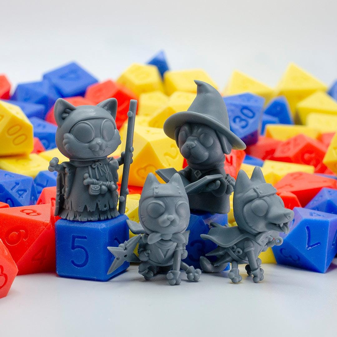 Cat Enchanter and Ninjas - Found Family Adventurecrafts | 28mm and 32mm | Wargaming | DnD | Tabletop Roleplaying