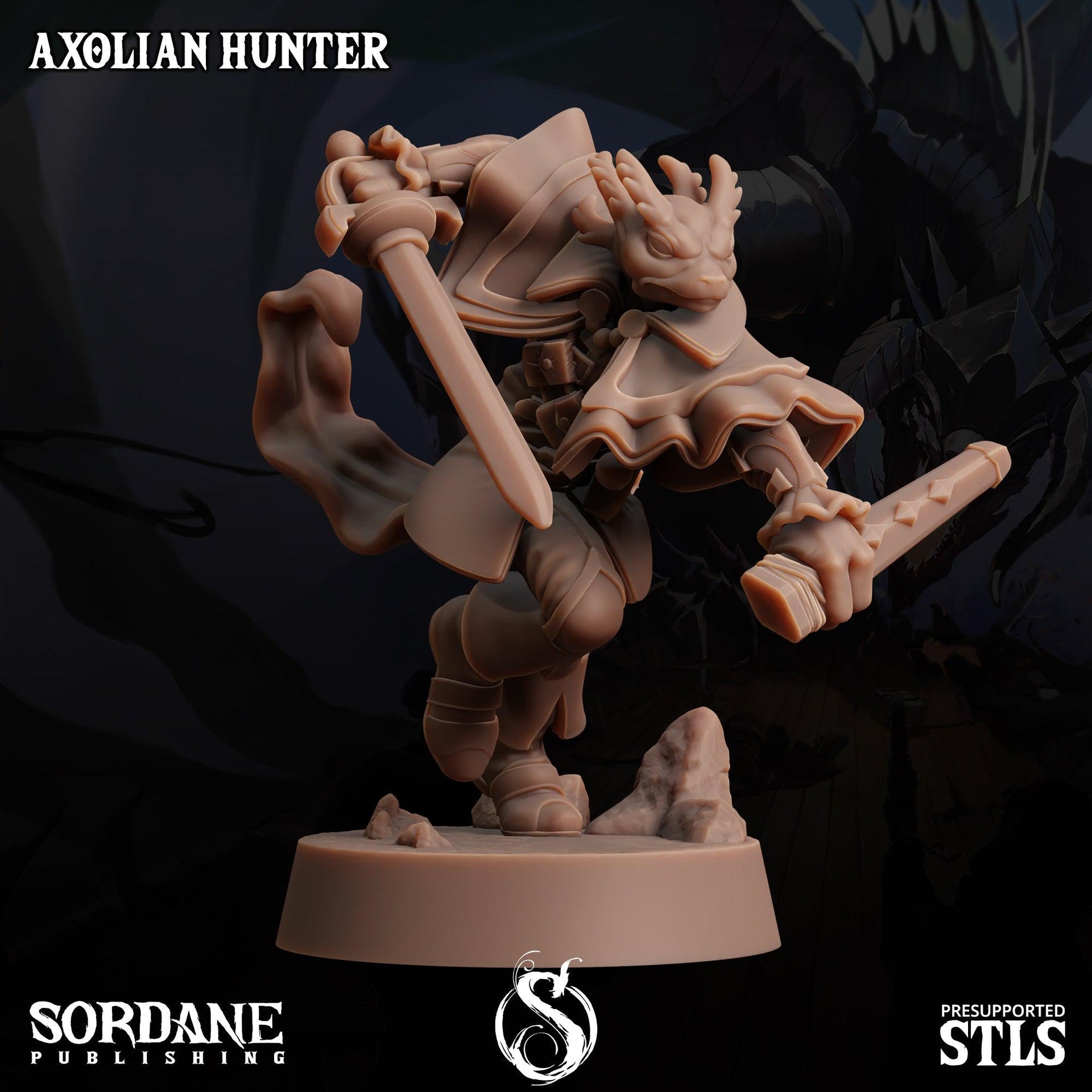 Axolian Hunter, Axolotl Folk Rogue - Sordane Publishing | 28mm and 32mm | Wargaming | DnD | Tabletop Roleplaying