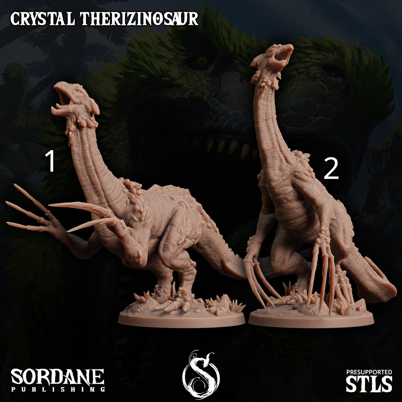 Crystal Therizinosaur, Elemental Dinosaur - Sordane Publishing | 28mm and 32mm | Wargaming | DnD | Tabletop Roleplaying