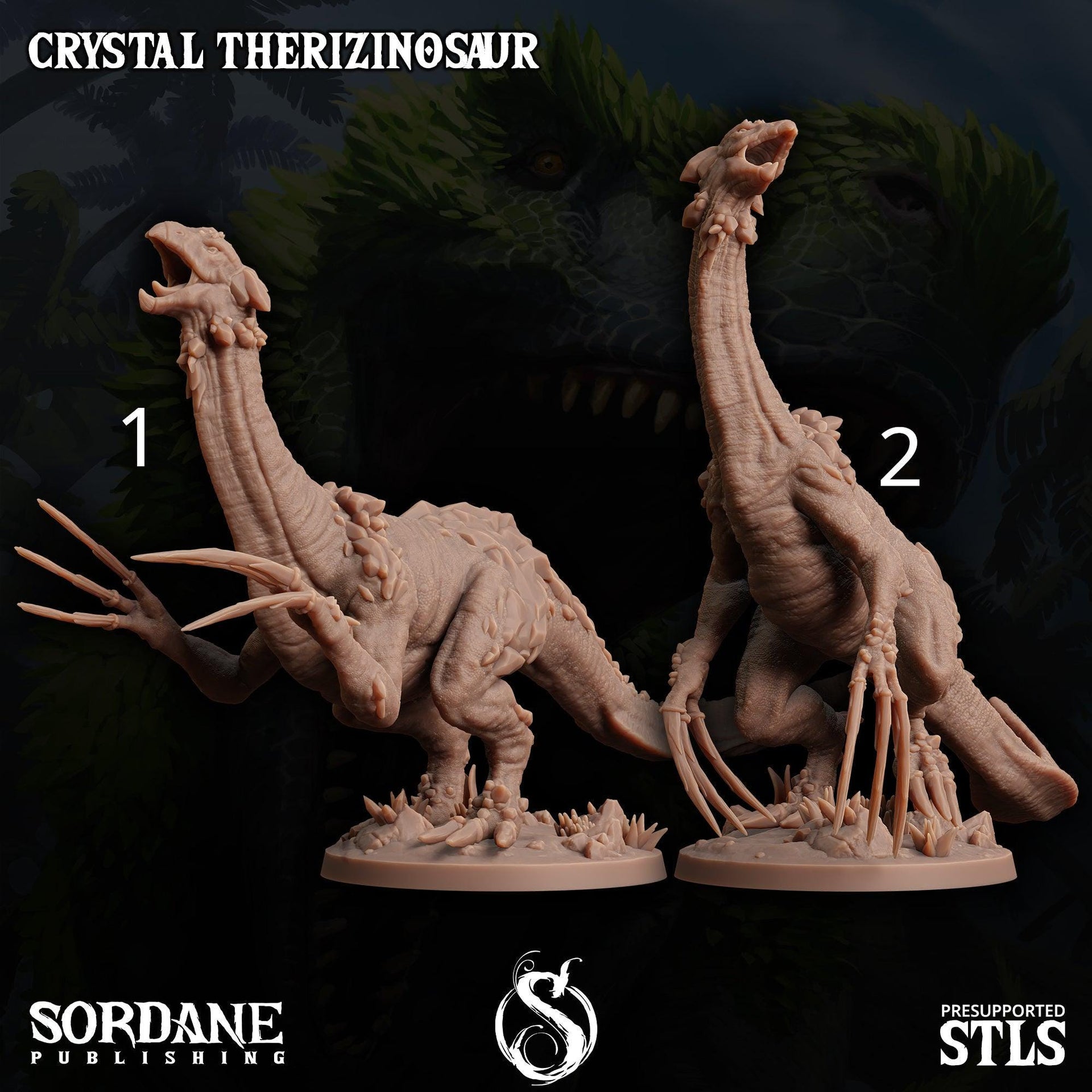 Crystal Therizinosaur, Elemental Dinosaur - Sordane Publishing | 28mm and 32mm | Wargaming | DnD | Tabletop Roleplaying
