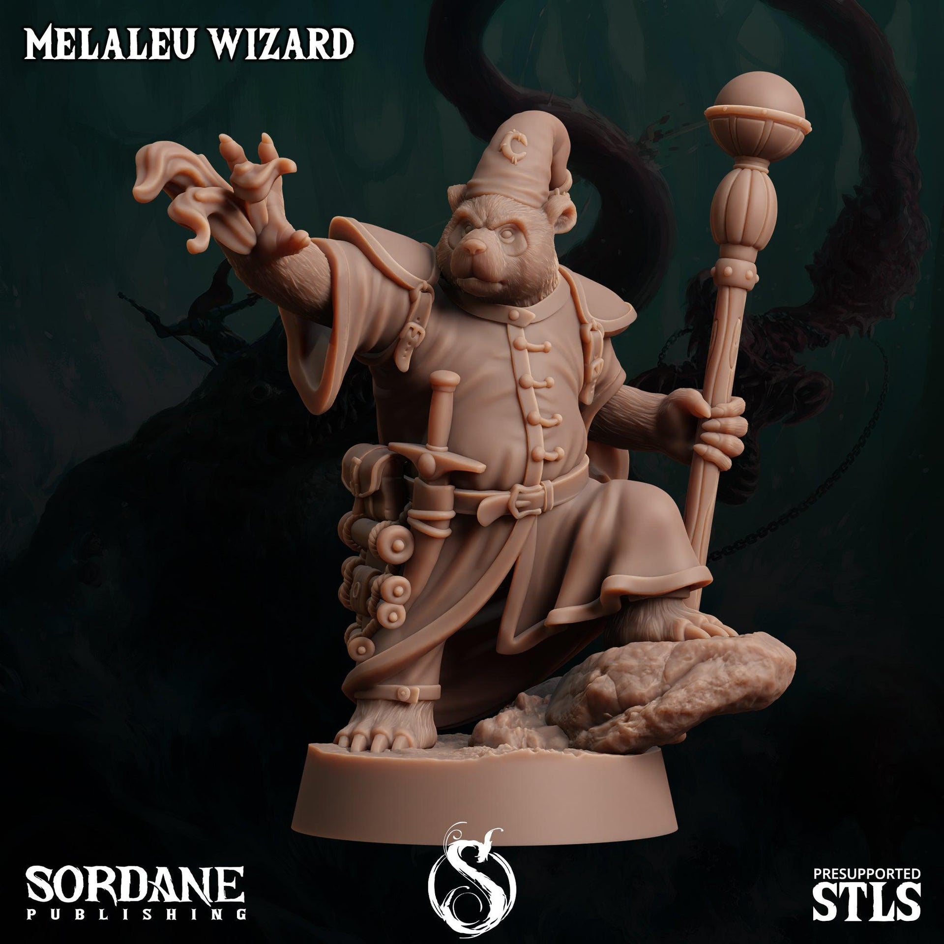 Melaleu Wizard , Pandafolk Mage - Sordane Publishing | 28mm and 32mm | Wargaming | DnD | Tabletop Roleplaying