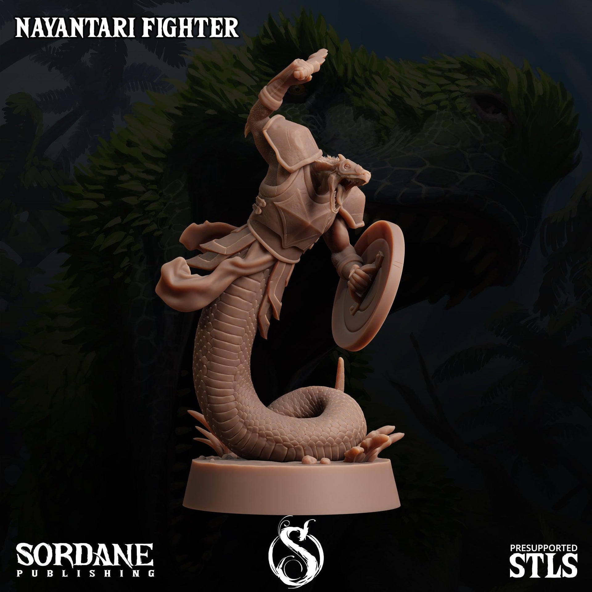 Nayantari Fighter, Snakefolk Fighter - Sordane Publishing | 28mm and 32mm | Wargaming | DnD | Tabletop Roleplaying
