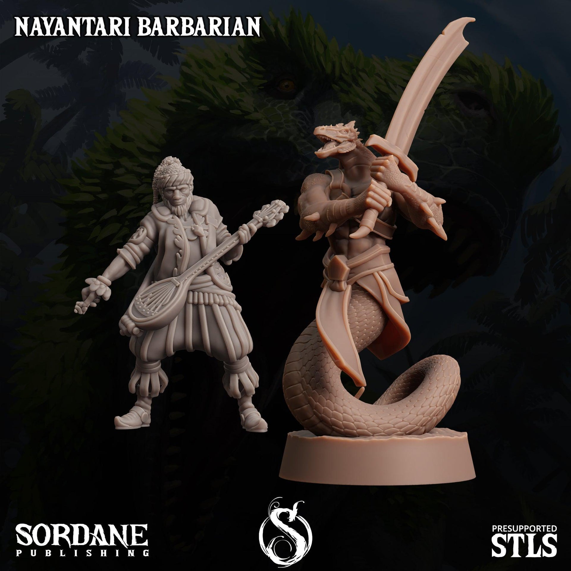 Nayantari Barbarian, Snakefolk Fighter - Sordane Publishing | 28mm and 32mm | Wargaming | DnD | Tabletop Roleplaying