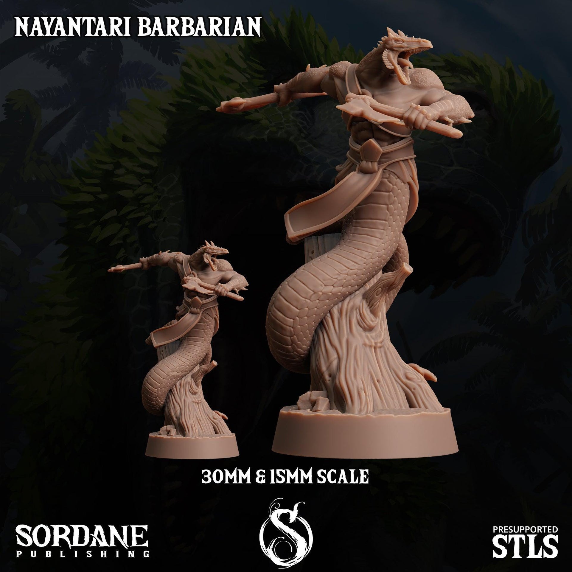 Nayantari Barbarian, Snakefolk Fighter - Sordane Publishing | 28mm and 32mm | Wargaming | DnD | Tabletop Roleplaying