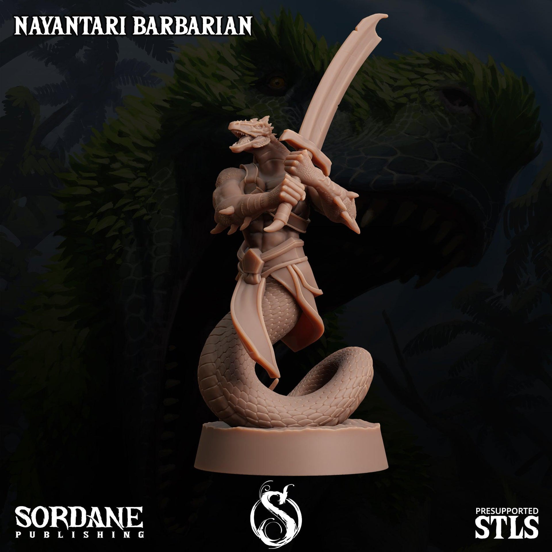 Nayantari Barbarian, Snakefolk Fighter - Sordane Publishing | 28mm and 32mm | Wargaming | DnD | Tabletop Roleplaying