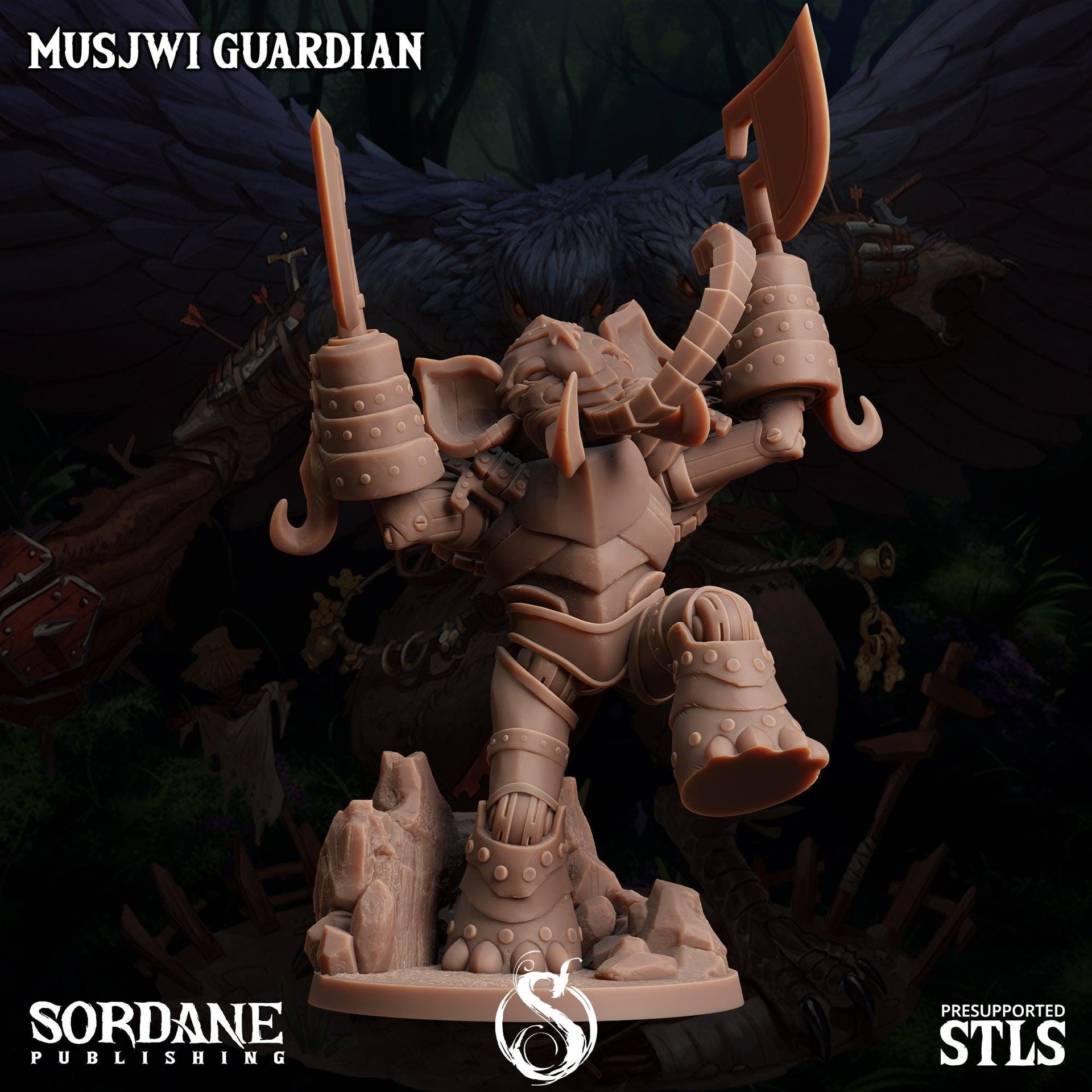 Musjwi Guardian, Elephantfolk Paladin - Sordane Publishing | 28mm and 32mm | Wargaming | DnD | Tabletop Roleplaying