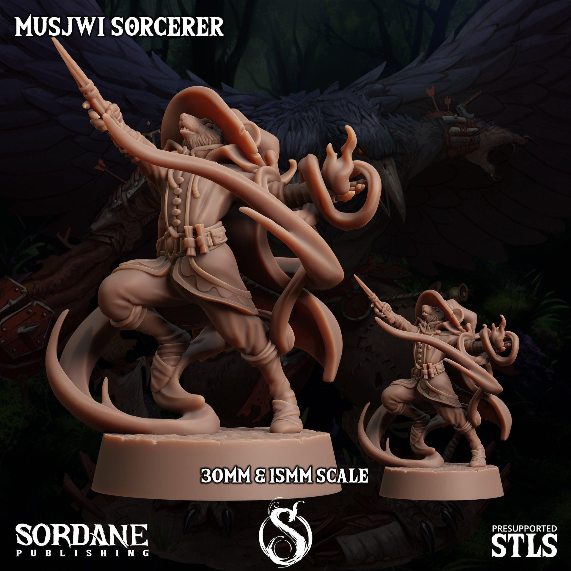Musjwi Sorcerer, Mousefolk Mage - Sordane Publishing | 28mm and 32mm | Wargaming | DnD | Tabletop Roleplaying