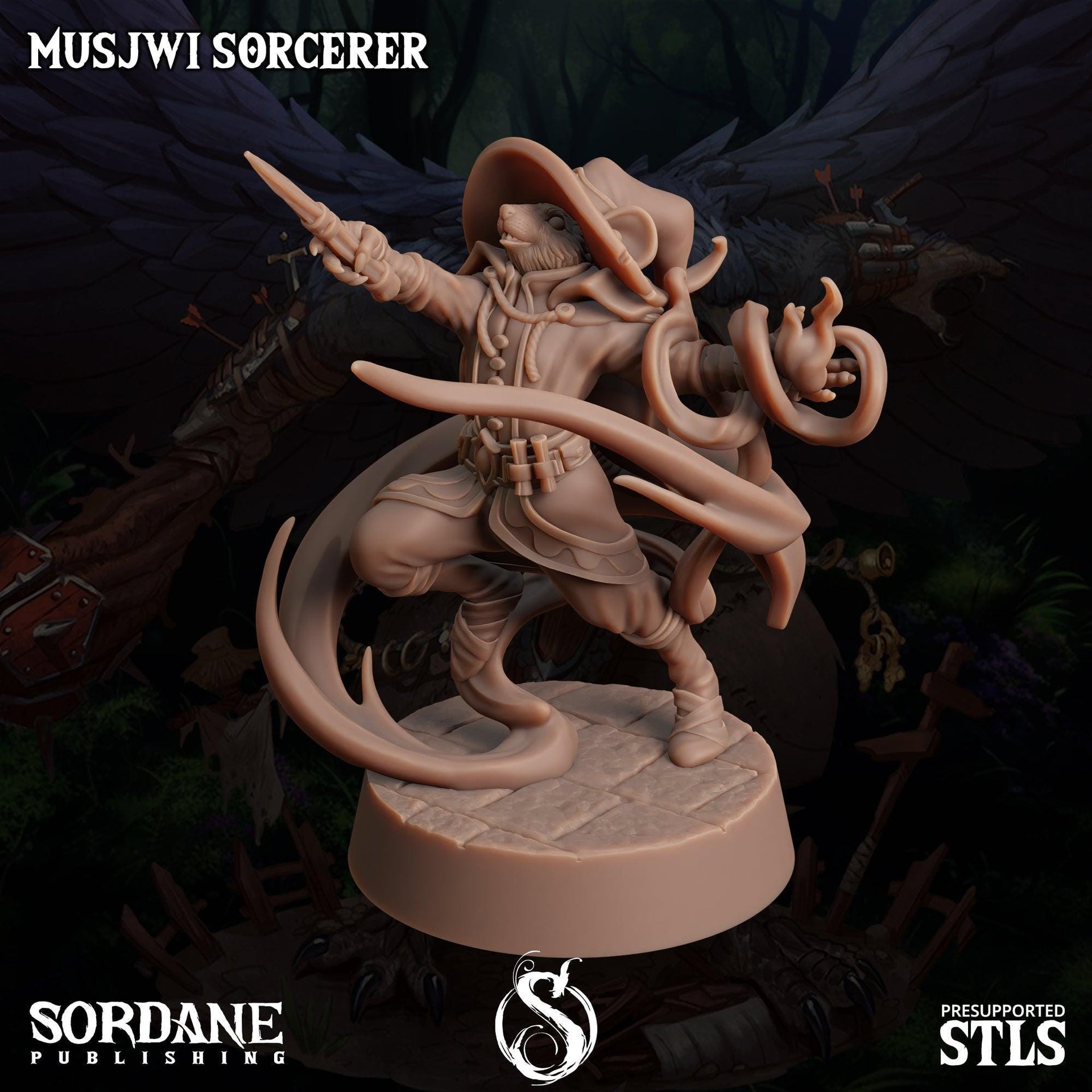 Musjwi Sorcerer, Mousefolk Mage - Sordane Publishing | 28mm and 32mm | Wargaming | DnD | Tabletop Roleplaying