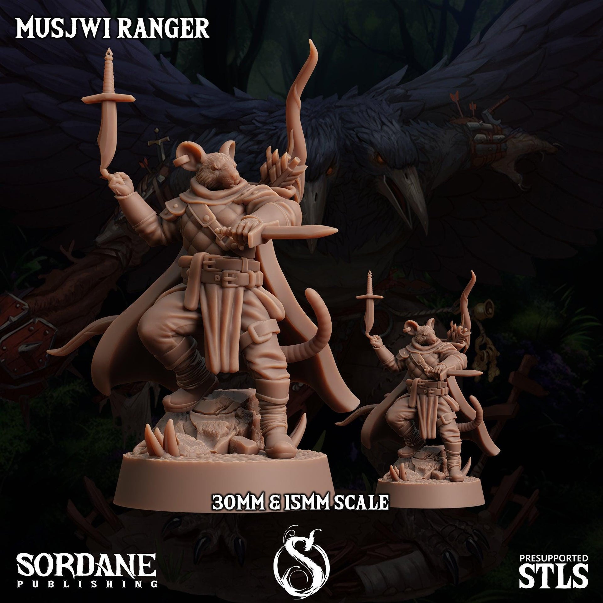 Musjwi Ranger, Mousefolk Bandit- Sordane Publishing | 28mm and 32mm | Wargaming | DnD | Tabletop Roleplaying