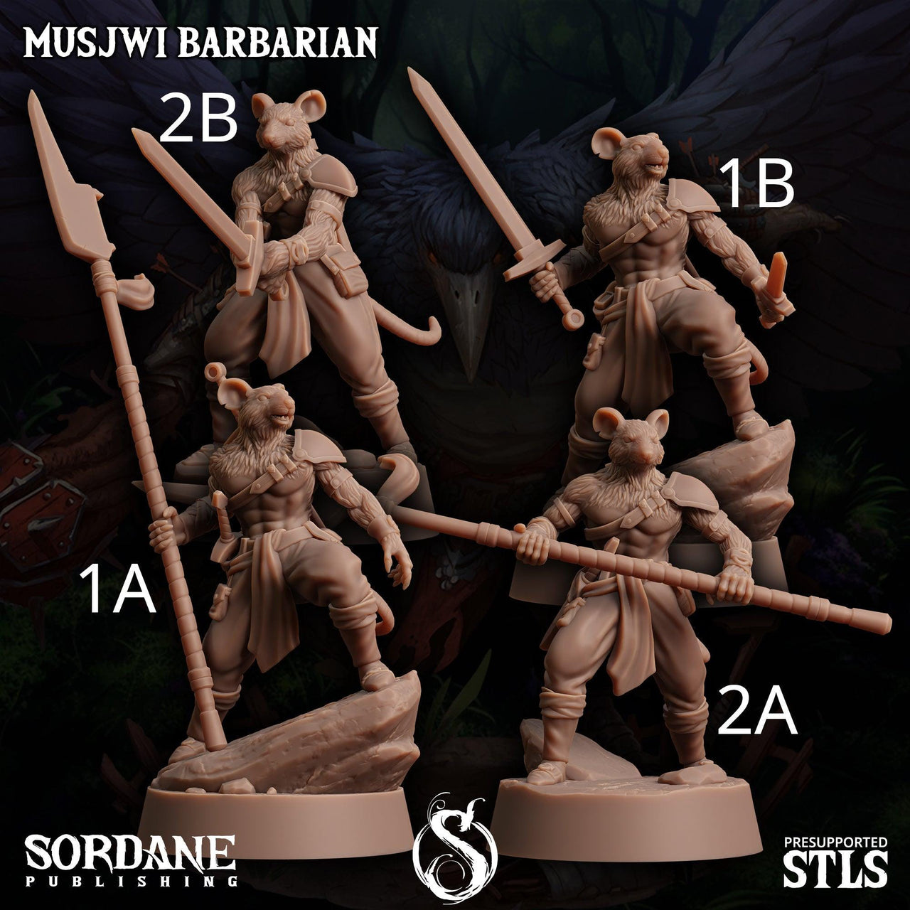 Musjwi Barbarian, Mousefolk Champion - Sordane Publishing | 28mm and 32mm | Wargaming | DnD | Tabletop Roleplaying