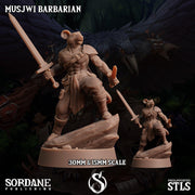 Musjwi Barbarian, Mousefolk Champion - Sordane Publishing | 28mm and 32mm | Wargaming | DnD | Tabletop Roleplaying