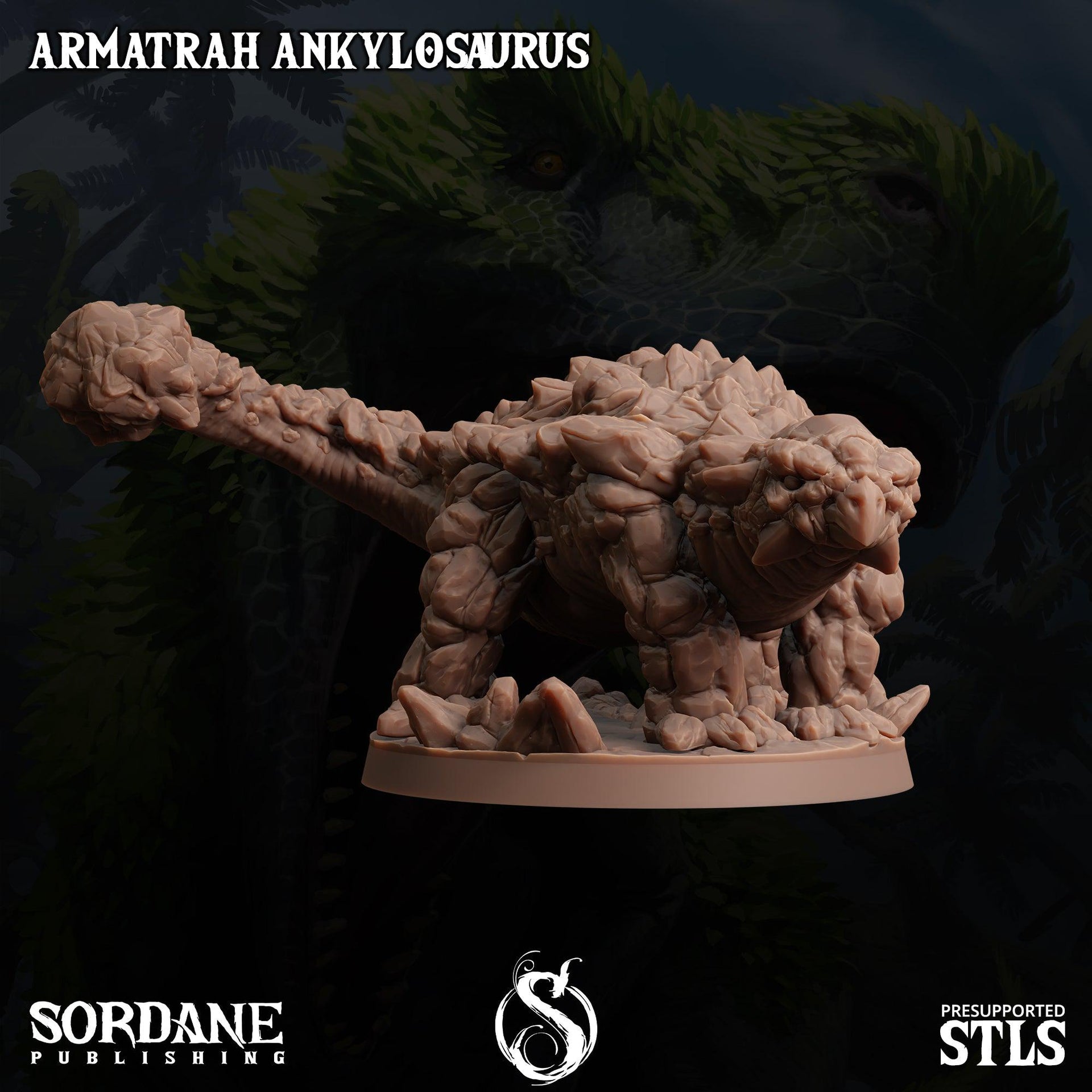 Armatrah Ankylosaurus, Stone Dinosaur- Sordane Publishing | 28mm and 32mm | Wargaming | DnD | Tabletop Roleplaying