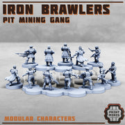 Iron Brawlers, Modular Pit Mining gang - Print Minis | 28mm and 32mm | Wargaming | DnD | Tabletop Roleplaying