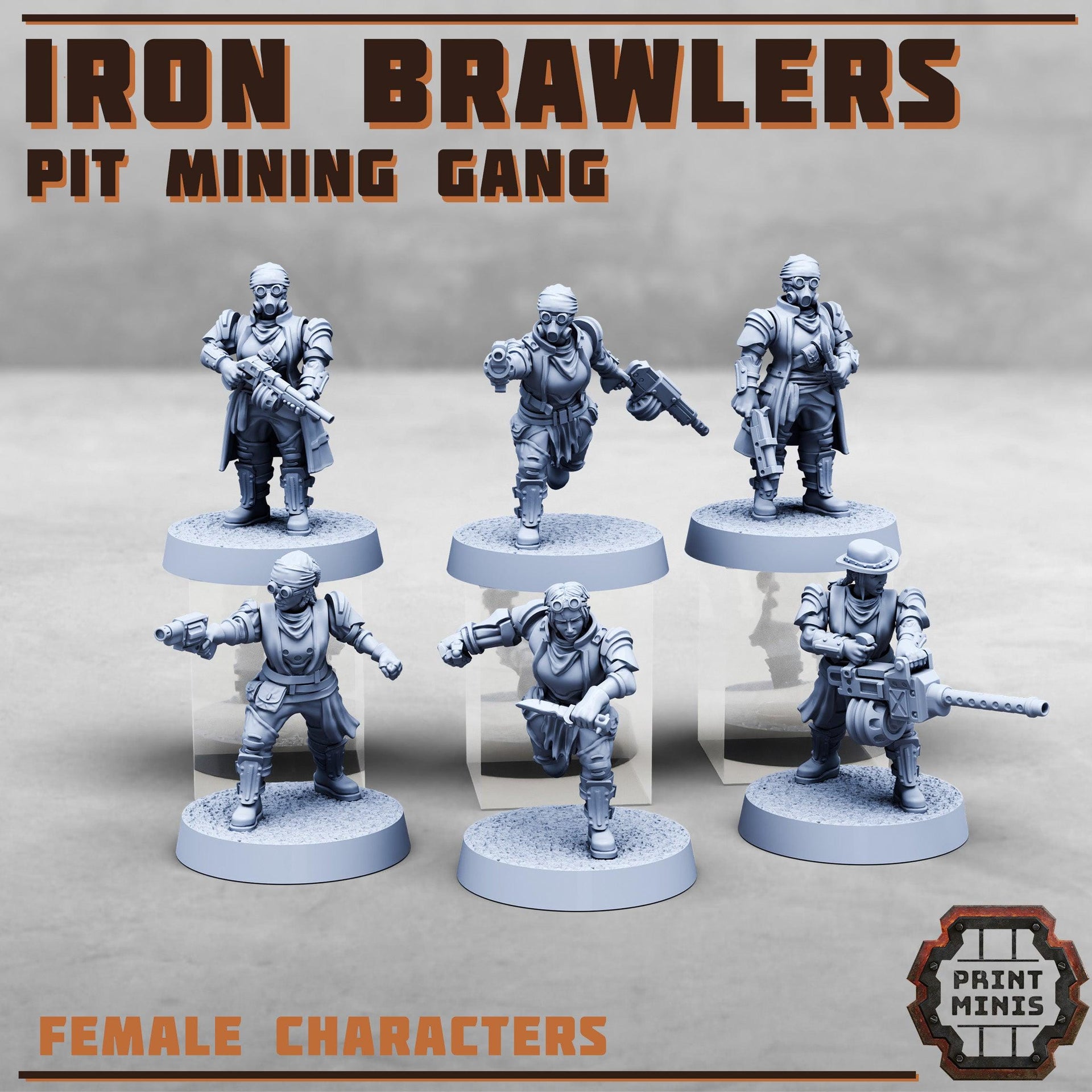 Iron Brawlers, Modular Pit Mining gang - Print Minis | 28mm and 32mm | Wargaming | DnD | Tabletop Roleplaying