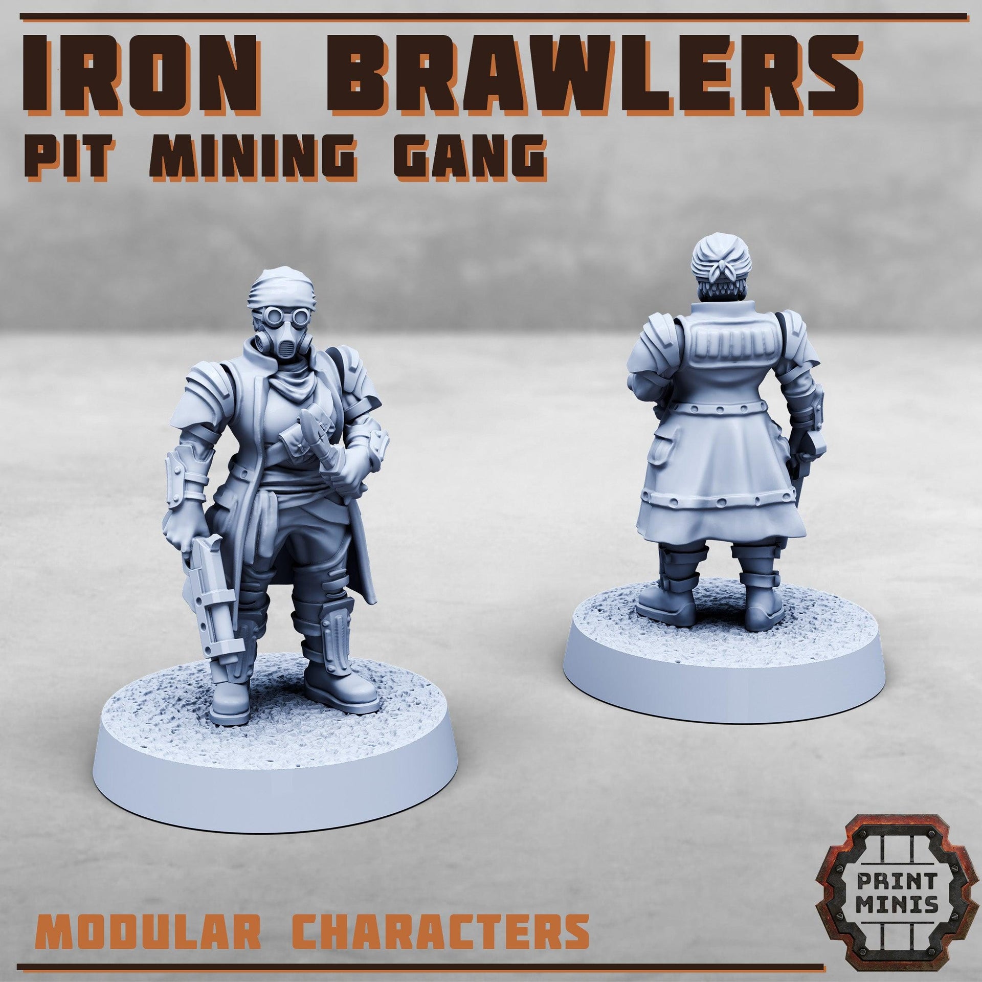 Iron Brawlers, Modular Pit Mining gang - Print Minis | 28mm and 32mm | Wargaming | DnD | Tabletop Roleplaying
