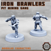 Iron Brawlers, Modular Pit Mining gang - Print Minis | 28mm and 32mm | Wargaming | DnD | Tabletop Roleplaying