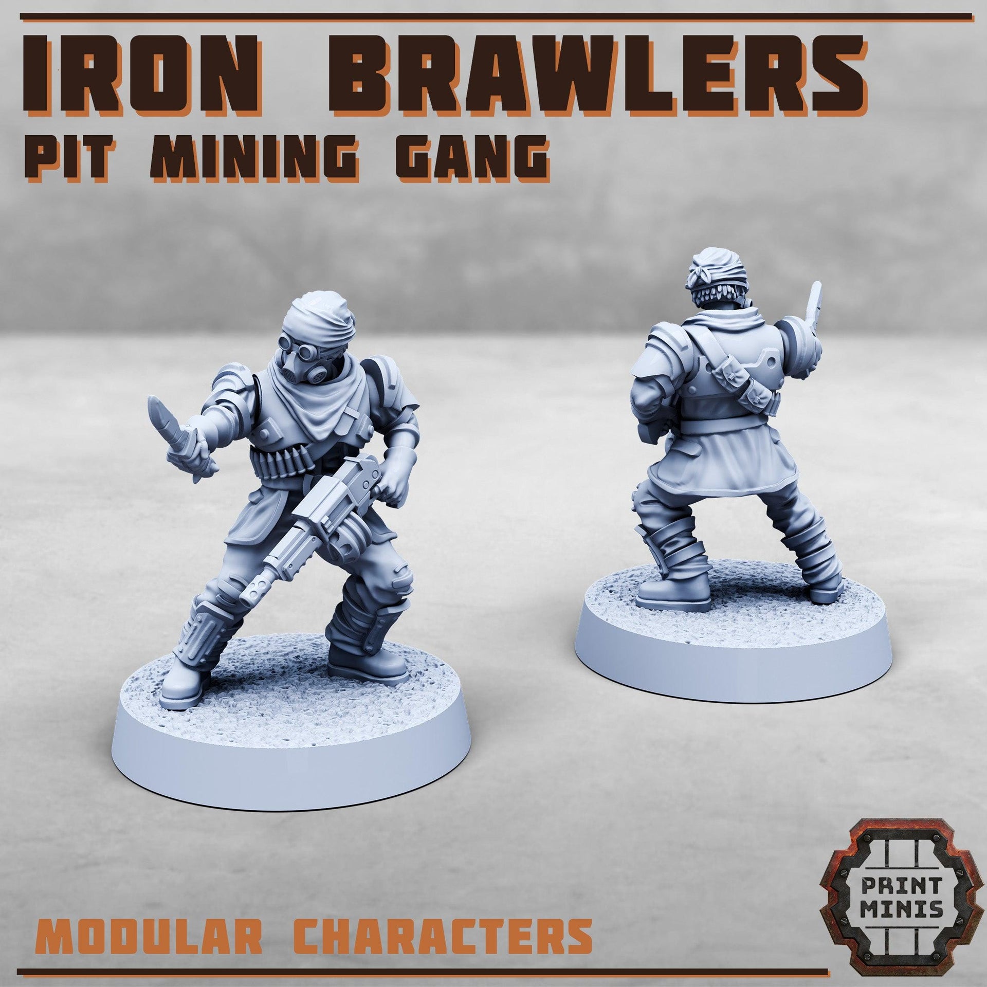 Iron Brawlers, Modular Pit Mining gang - Print Minis | 28mm and 32mm | Wargaming | DnD | Tabletop Roleplaying