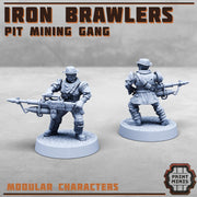 Iron Brawlers, Modular Pit Mining gang - Print Minis | 28mm and 32mm | Wargaming | DnD | Tabletop Roleplaying