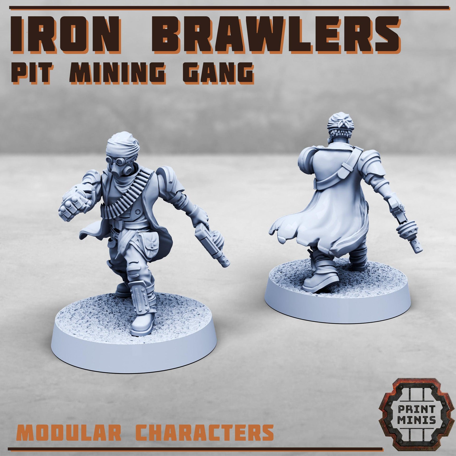 Iron Brawlers, Modular Pit Mining gang - Print Minis | 28mm and 32mm | Wargaming | DnD | Tabletop Roleplaying
