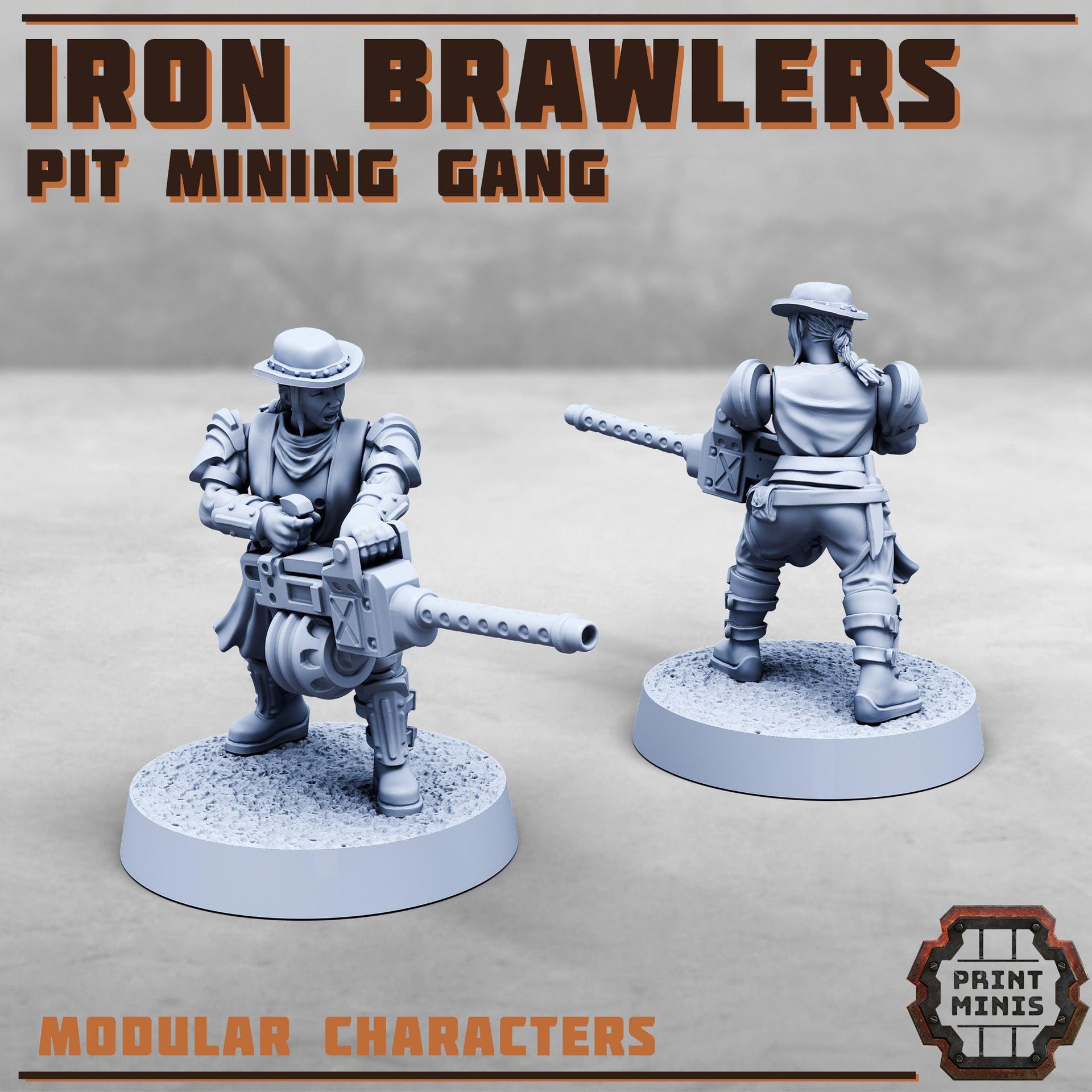 Iron Brawlers, Modular Pit Mining gang - Print Minis | 28mm and 32mm | Wargaming | DnD | Tabletop Roleplaying