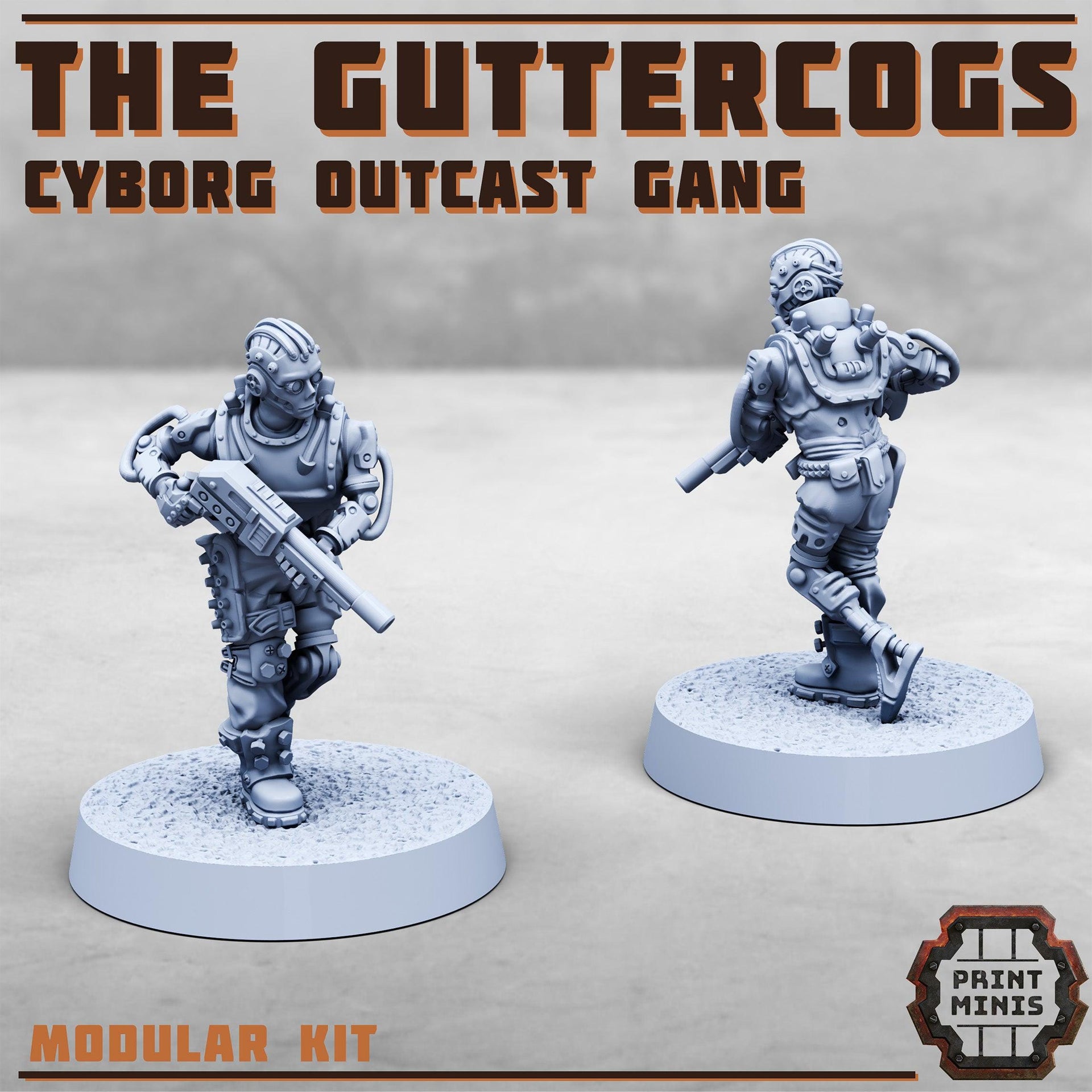 Guttercogs, Modular cyborg outcasts gang - Print Minis | 28mm and 32mm | Wargaming | DnD | Tabletop Roleplaying