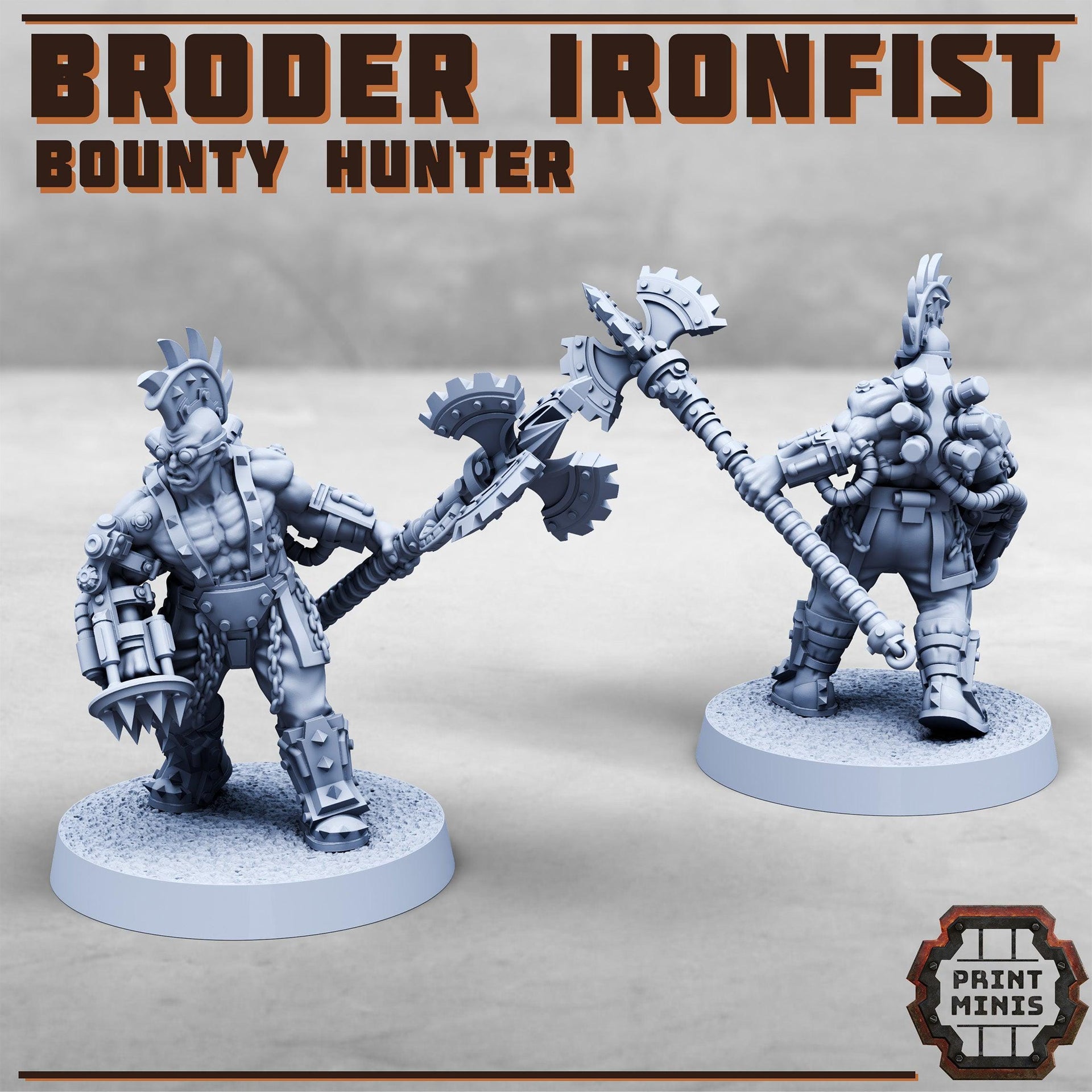Broder Ironfist, Bounty Hunter - Print Minis | 28mm and 32mm | Wargaming | DnD | Tabletop Roleplaying