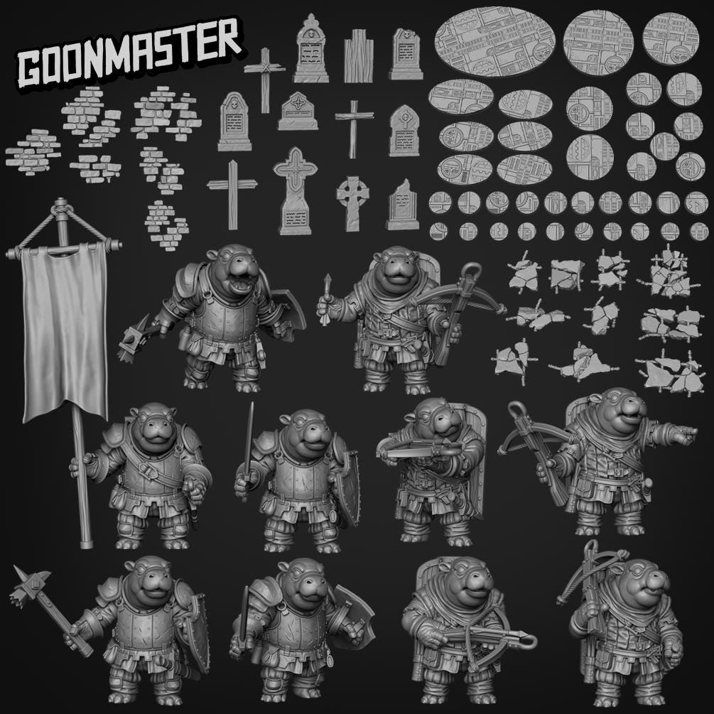 Tiny Hippo Arbalest - Goonmaster | Hippo Crossbow Soldier | 28mm and 32mm | Wargaming | DnD | Tabletop Roleplaying