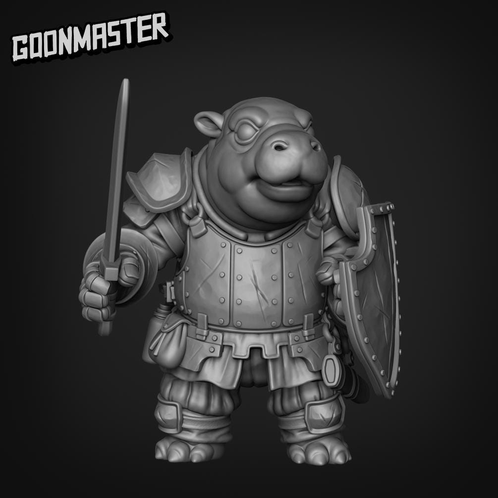 Tiny Hippo Knight - Goonmaster | 28mm and 32mm | Wargaming | DnD | Tabletop Roleplaying