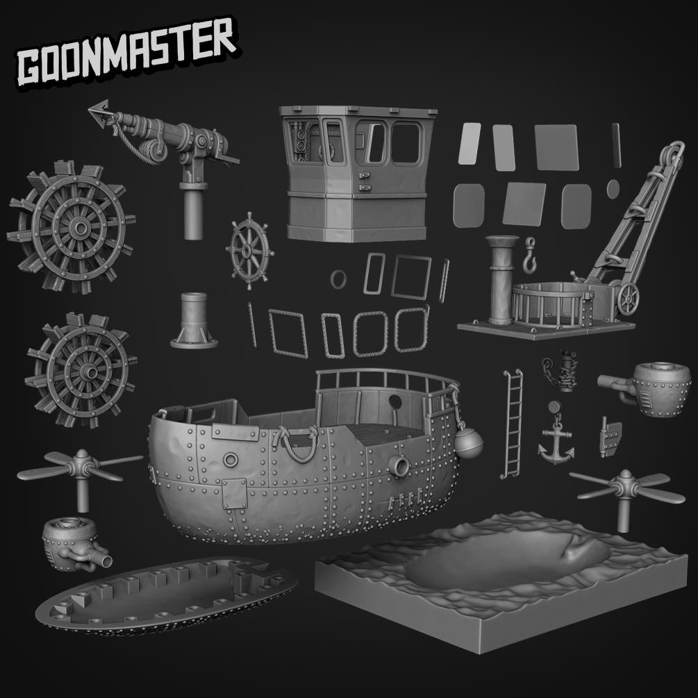 Steam Ship - Goonmaster | Playable Cabin, Magnet Ready | 28mm and 32mm | Wargaming | DnD | Tabletop Roleplaying