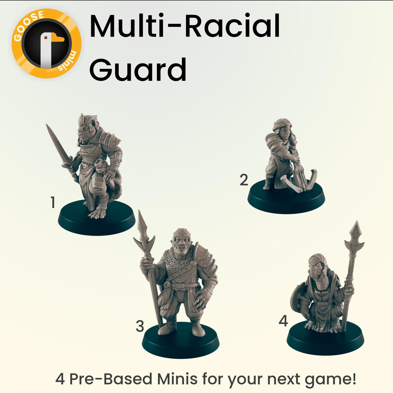 Multi-Racial Guards - Ec3d | Villagers | Everyday Folk | 28mm and 32mm | Wargaming | DnD | Tabletop Roleplaying