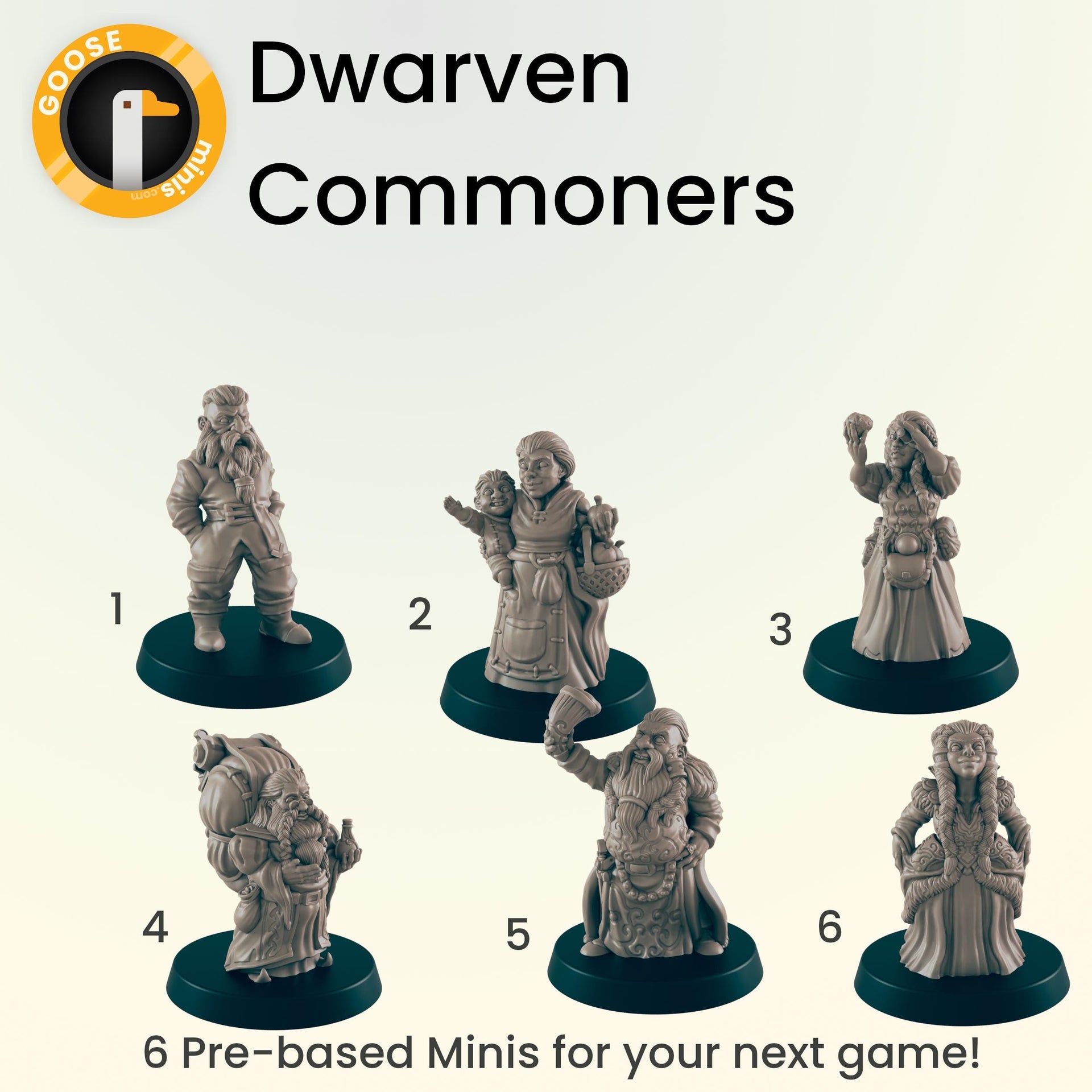 Dwarven Commoners - Ec3d | Villagers | Everyday Folk | 28mm and 32mm | Wargaming | DnD | Tabletop Roleplaying