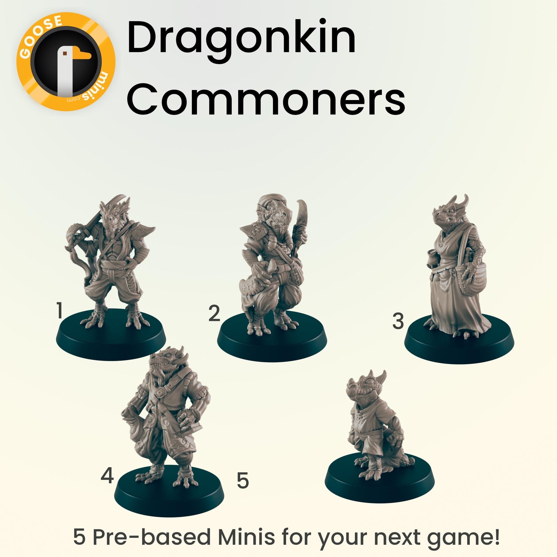 Dragonkin Commoners - Ec3d | Villagers | Everyday Folk | 28mm and 32mm | Wargaming | DnD | Tabletop Roleplaying
