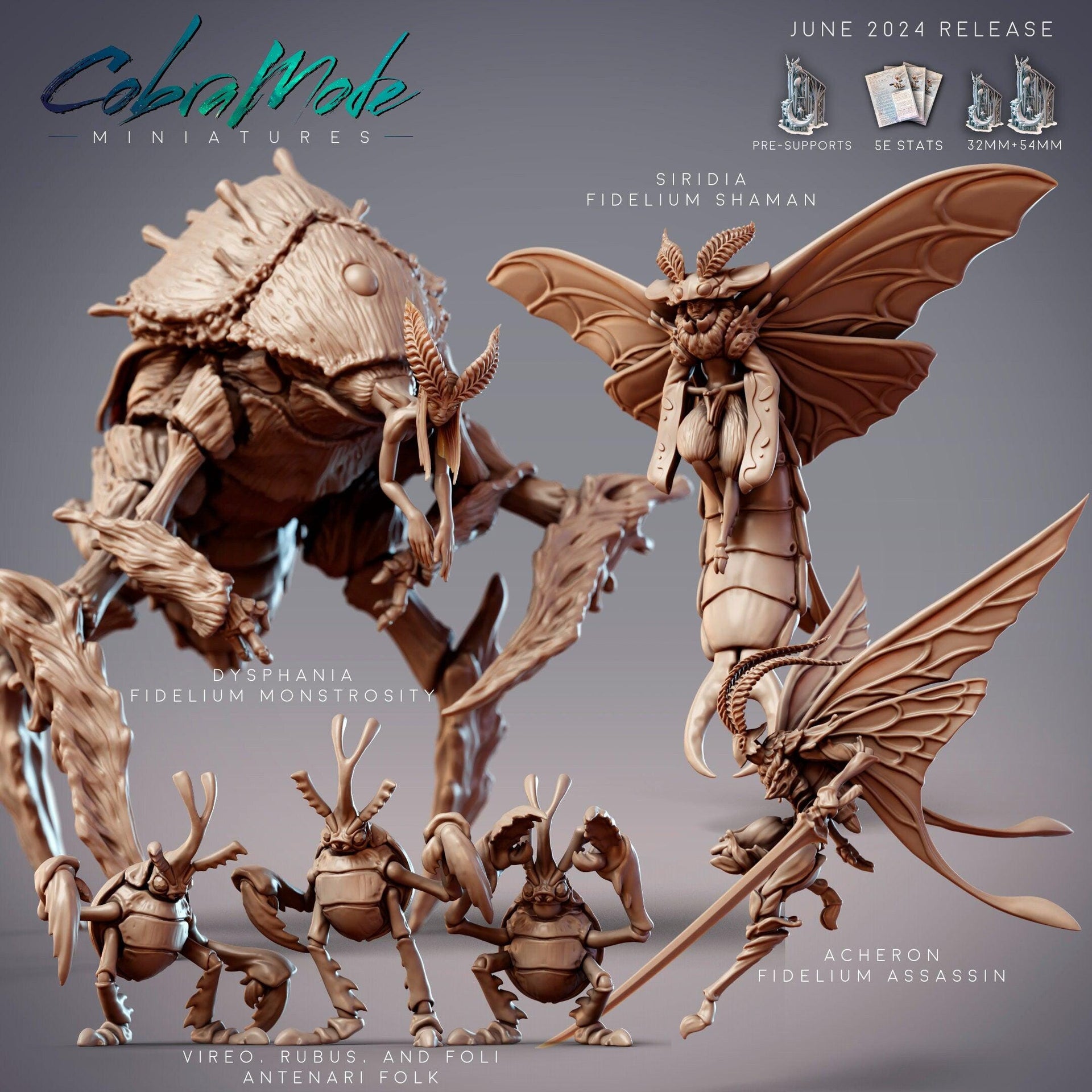 Fidelium Monstrosity Dysphania, Mothfolk Mutant- CobraMode | Miniature | Wargaming | Roleplaying Games | 32mm