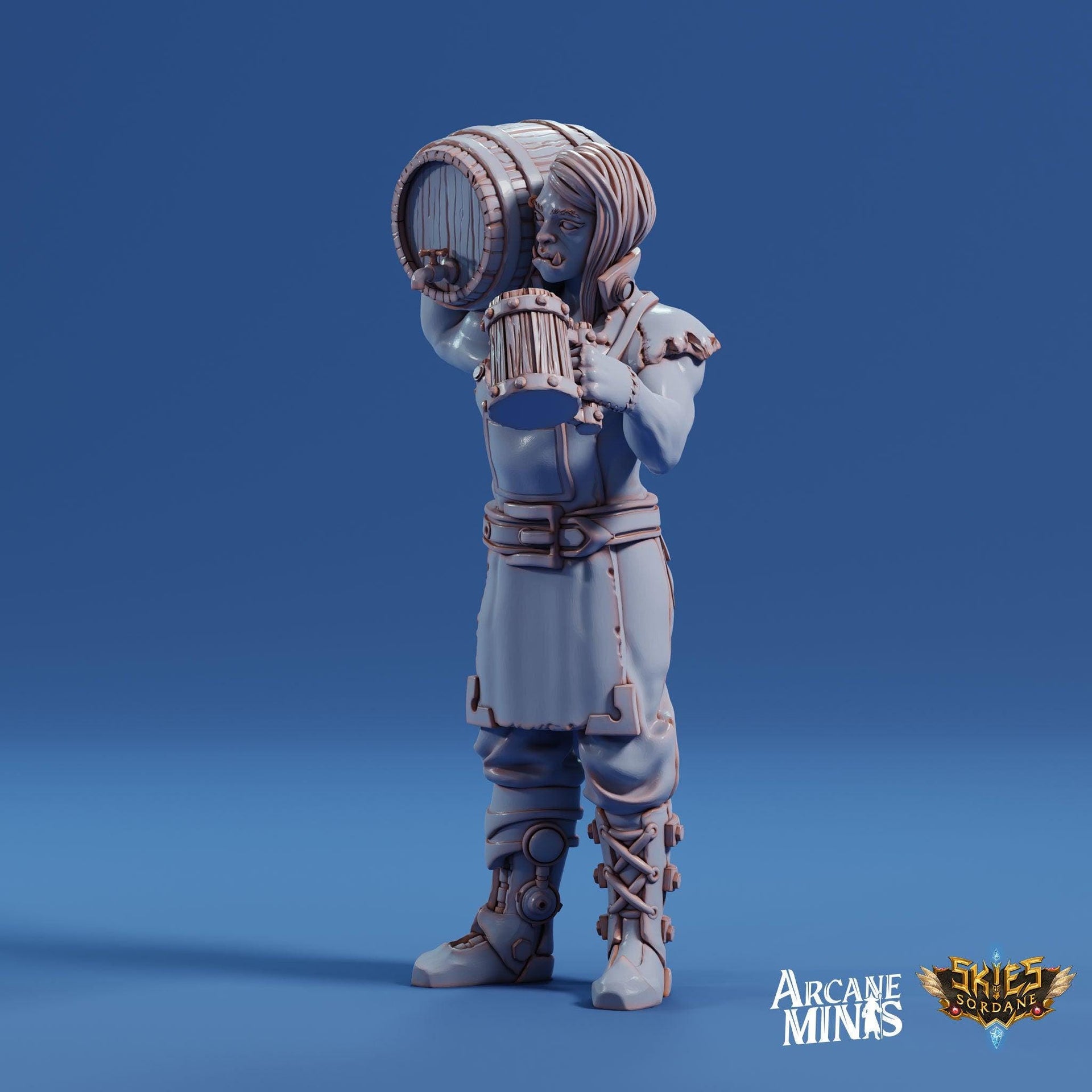 Half Orc Tavern Owner - Arcane Minis | 32mm | Barkeep | Bartender | Keg